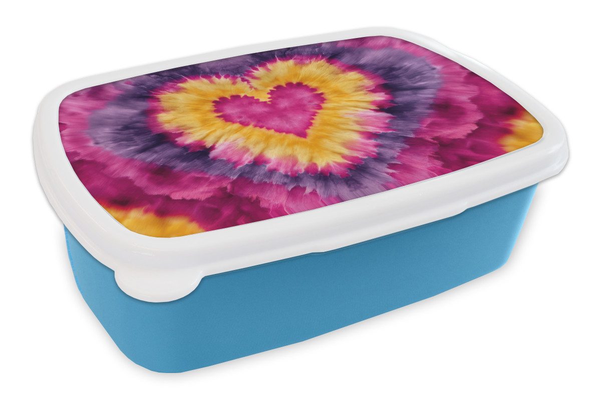 MuchoWow Lunchbox Krawattenfärbung - Herzform - Flammen - Orange, Kunststoff, (2-tlg), Brotdose, Lunchbox, Brotbox für Kinder und Erwachsene