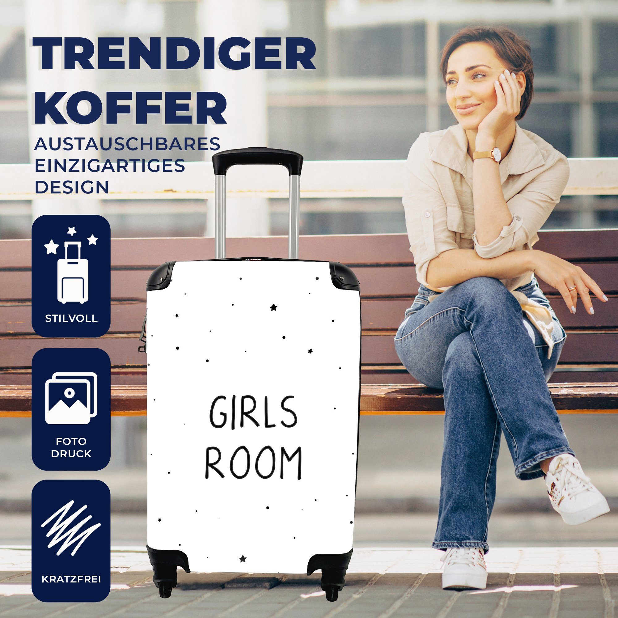 Sprichwörter, Mädchenzimmer für Reisekoffer - 4 Mädchen rollen, Reisetasche Zitate Kind Ferien, mit Handgepäck Handgepäckkoffer Rollen, MuchoWow Trolley, - - -