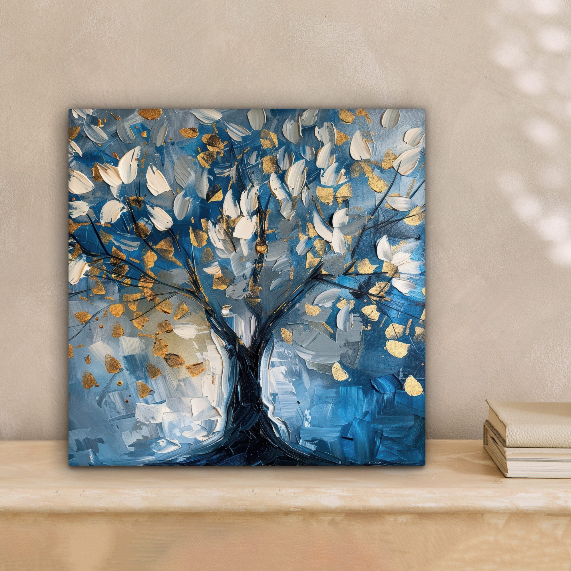 OneMillionCanvasses® Leinwandbild Baum - Blau - Gold - Abstrakt - Modern, F günstig online kaufen