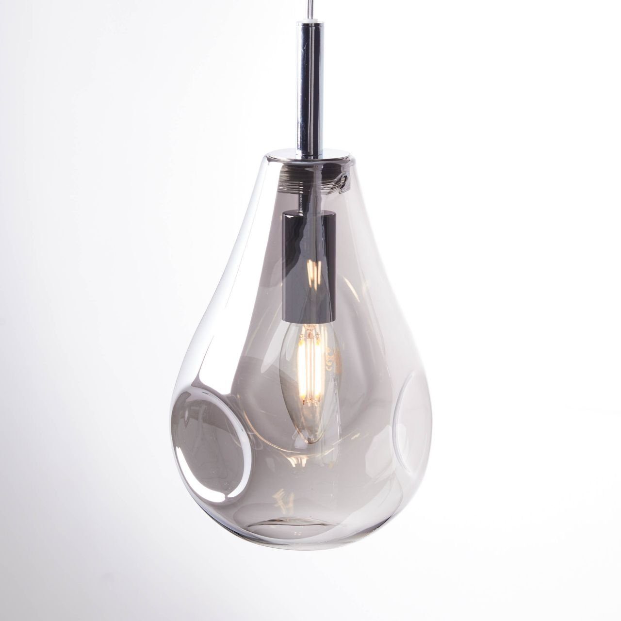D45 Lampe, Drops, Brilliant rauchglas/chrom, Glas/Metall, Drops Pendelleuchte Pendelleuchte 1flg 1x