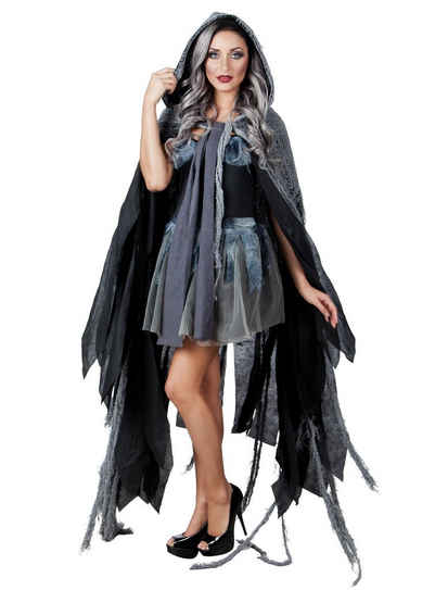 Boland Kostüm Gothic Cape grau-schwarz, Düsterer Halloween Kapuzenumhang für Damen