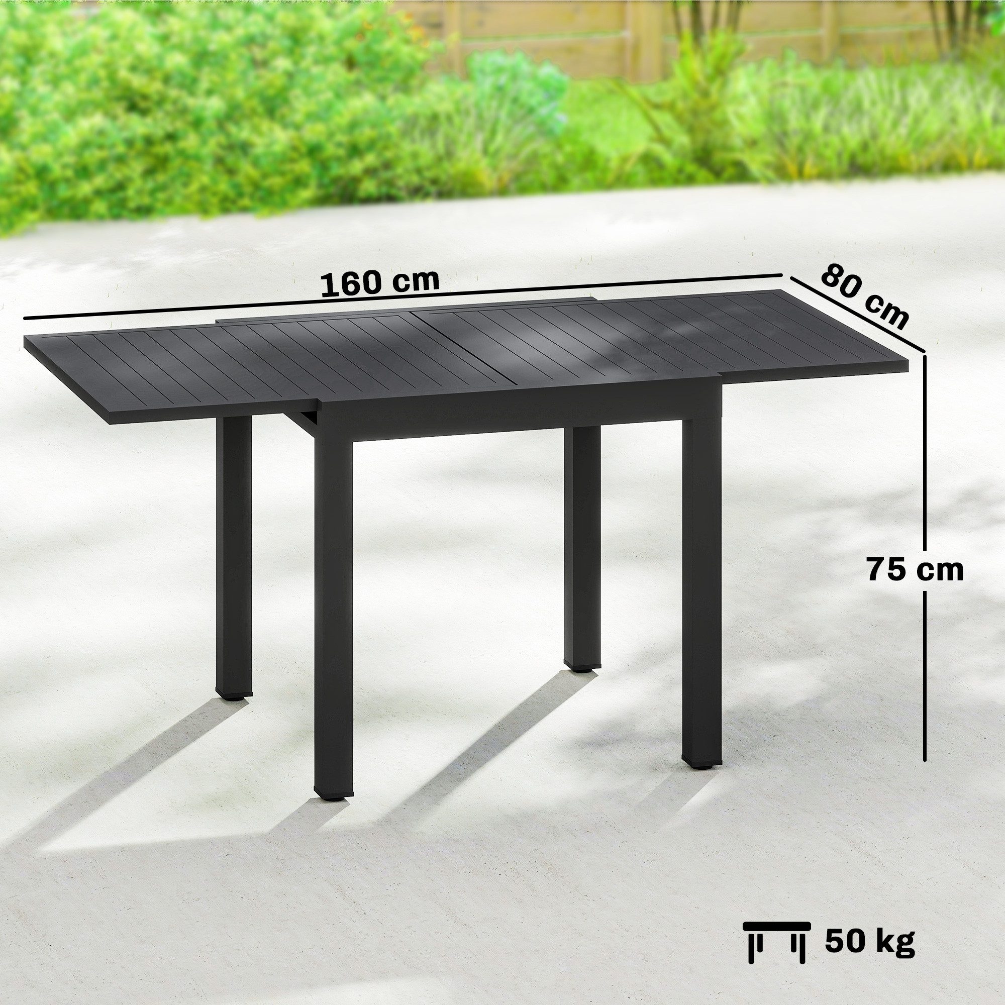 Outsunny Gartentisch mit Lamellenplatte (Balkontisch, 1-St., Aluminium Esstisch), für Garten, Balkon Terrasse Schwarz