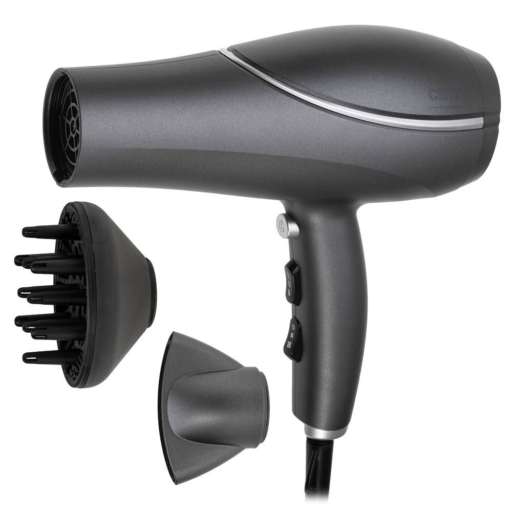 Camry Ionic-Haartrockner CR 2281 mit Ionenfunktion, 2 Gebläsestufen, 3 Temperaturstufen, 2200 W, Diffusor, Stylingdüse, Ionen-Haartrockner leicht stylish grau