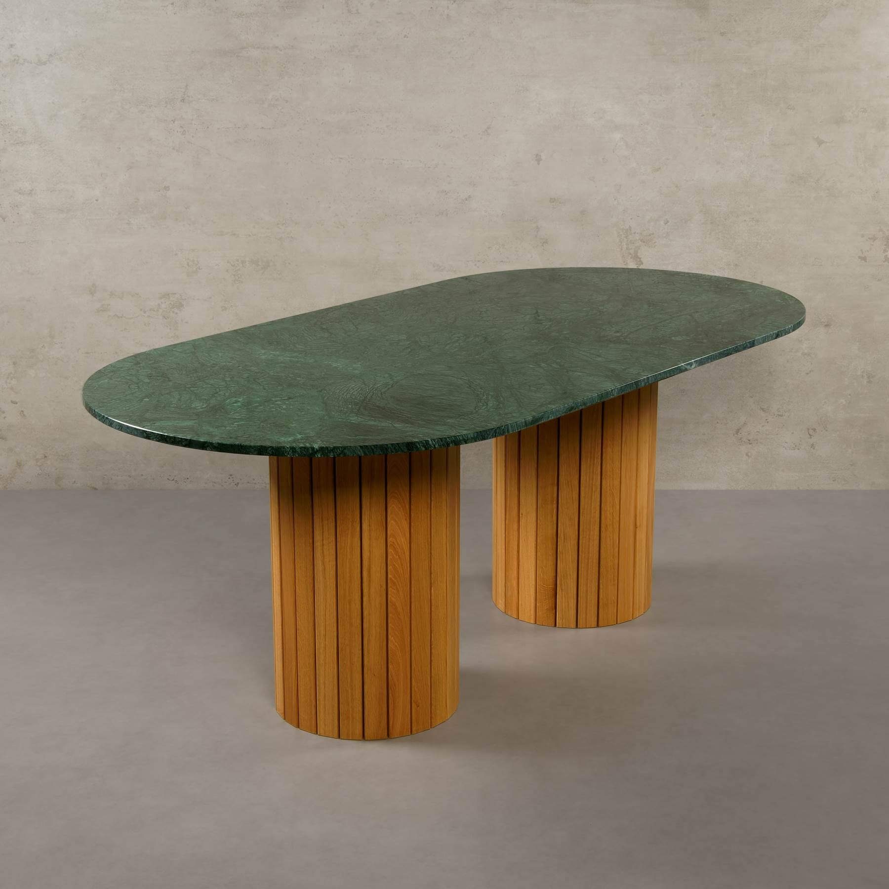 MAGNA Atelier Esstisch Montana mit ECHTEM MARMOR, Esstisch Tisch rund, Eichenholz Gestell, 200x100x76cm Verde Guatemala