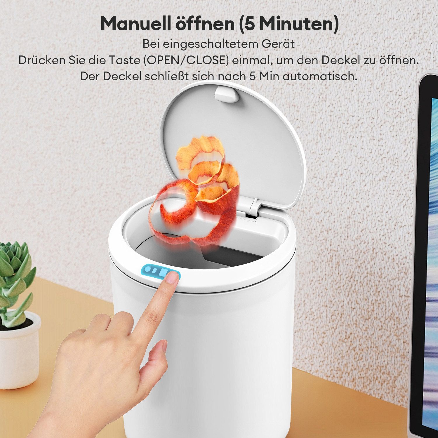 CkeyiN Pro Kosmetikeimer Softclose-Deckel,Mülleimer Intelligenter Sensor,5L,19x19x23,5 cm, Anti-Geruch Abfalleimer,Automatischer/Manueller Start,für Büro