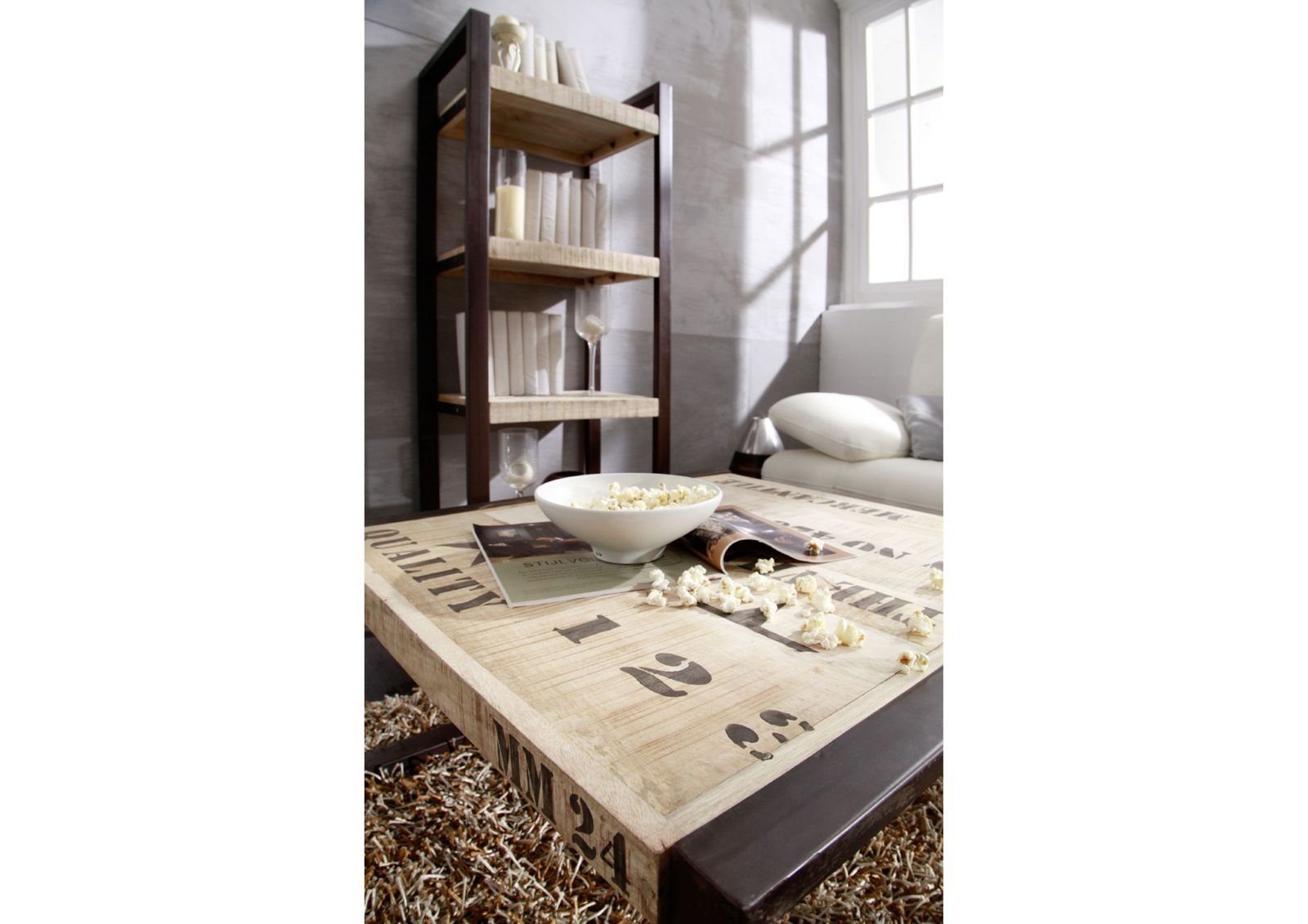 Massivmoebel24 Couchtisch FACTORY (Massivholz, Massivholztisch), Couchtisch Mango 80x80x40 natur bedruckt FACTORY #110