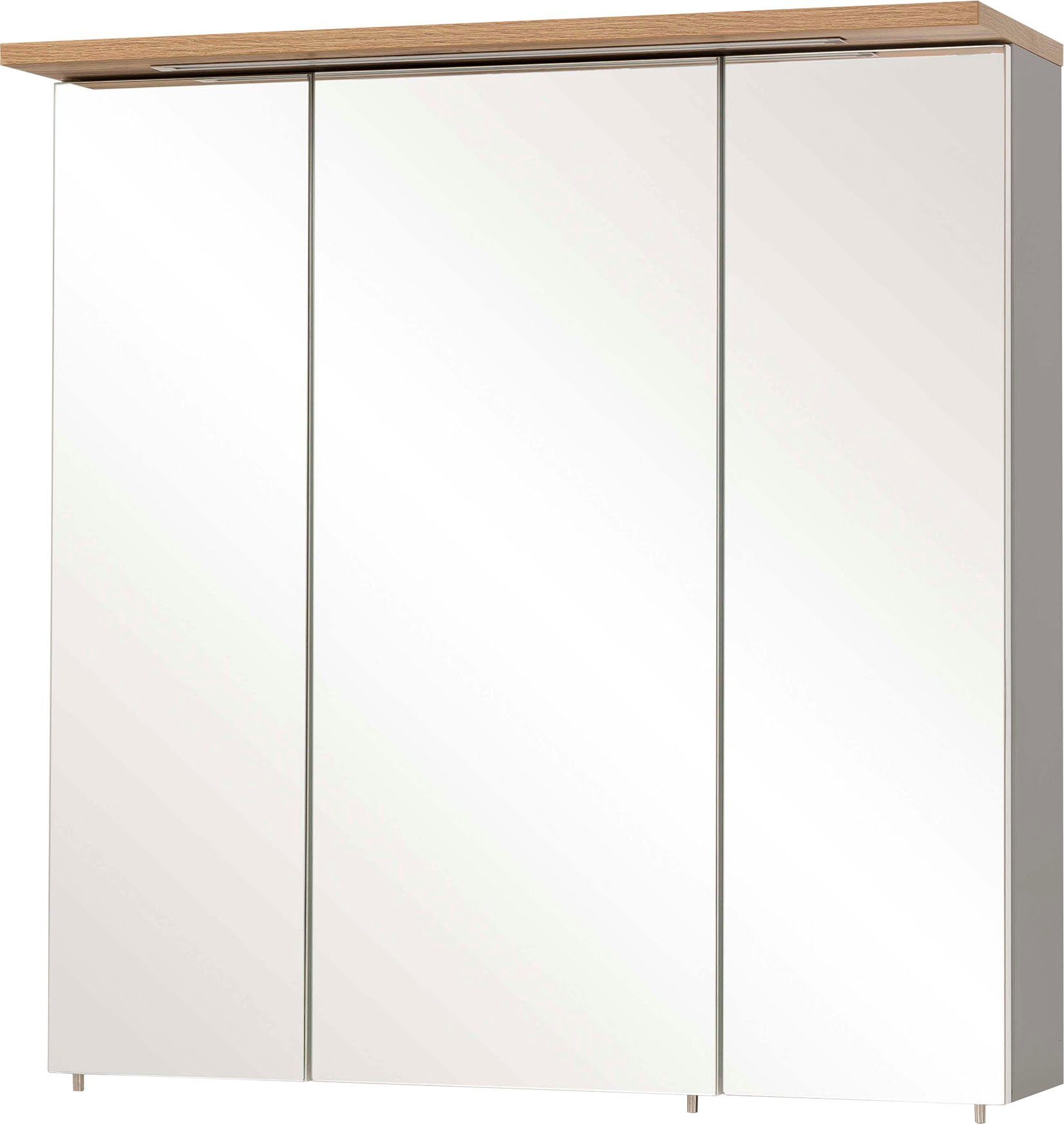 landhaus platingrau LED-Beleuchtung, Spiegelschrank 3-türig, platingrau-eichefarben Schildmeyer Breite | Schalter-/Steckdosenbox 70 cm, Profil