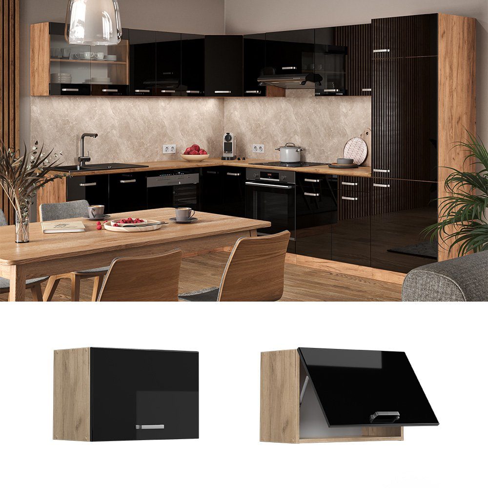 Vicco Hängeschrank R-Line, Schwarz Hochglanz/Goldkraft Eiche, günstig online kaufen