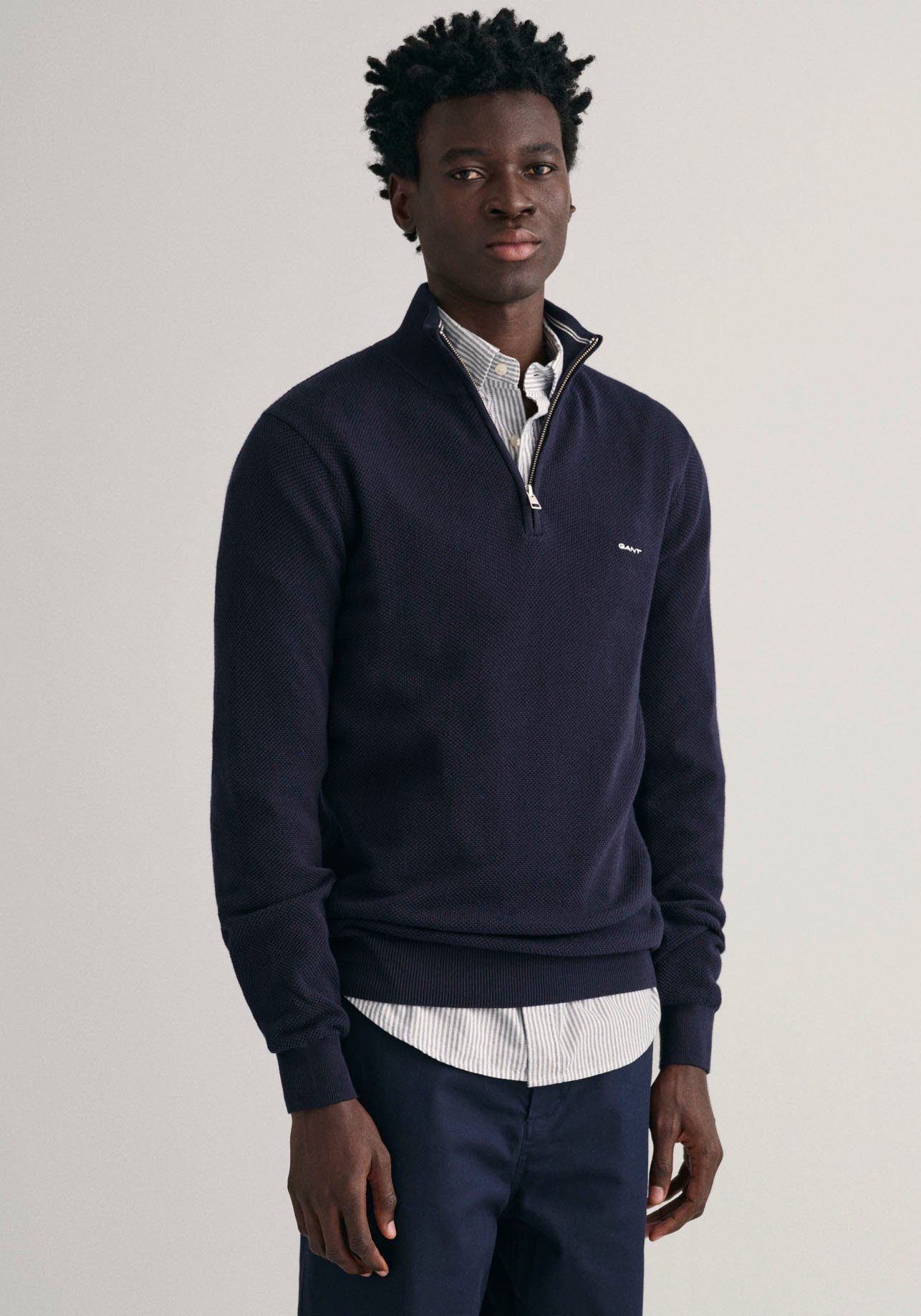 HALFZIP Troyer Piqué-Struktur Gant PIQUE COTTON blue Evening mit