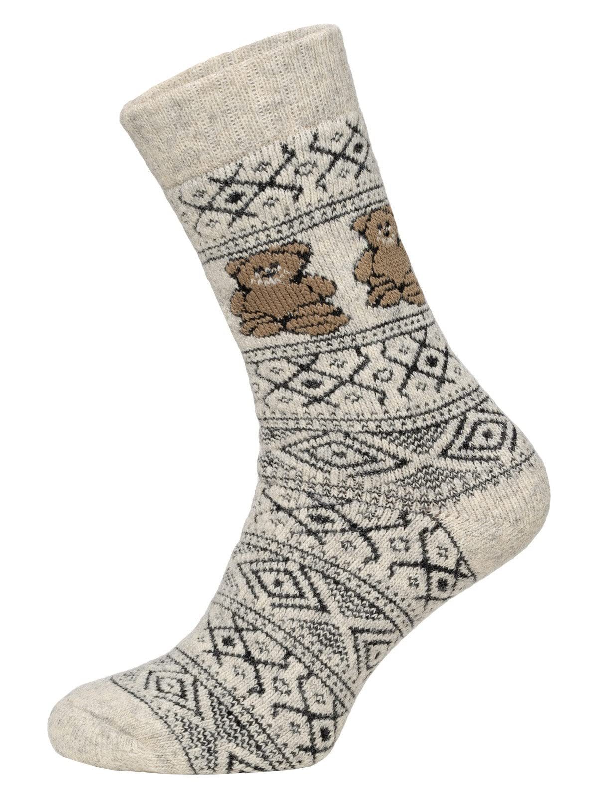 HomeOfSocks Socken 80% Wollsocken mit Teddy Motiv Norweger Design Teddy Motiv auf Norweger Socke mit skandinavischem Design