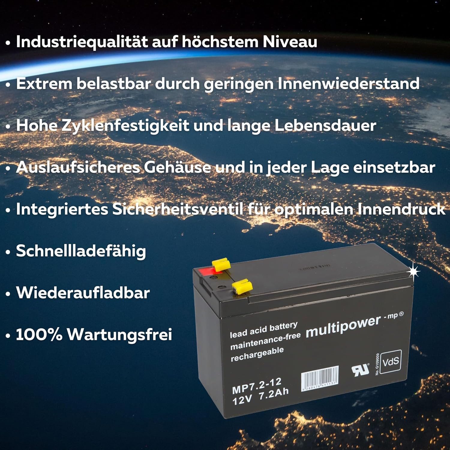 Multipower MultiPower MP7.2-12V 7200mAh 12V 7,2Ah AGM Bleiakkus (1 St)