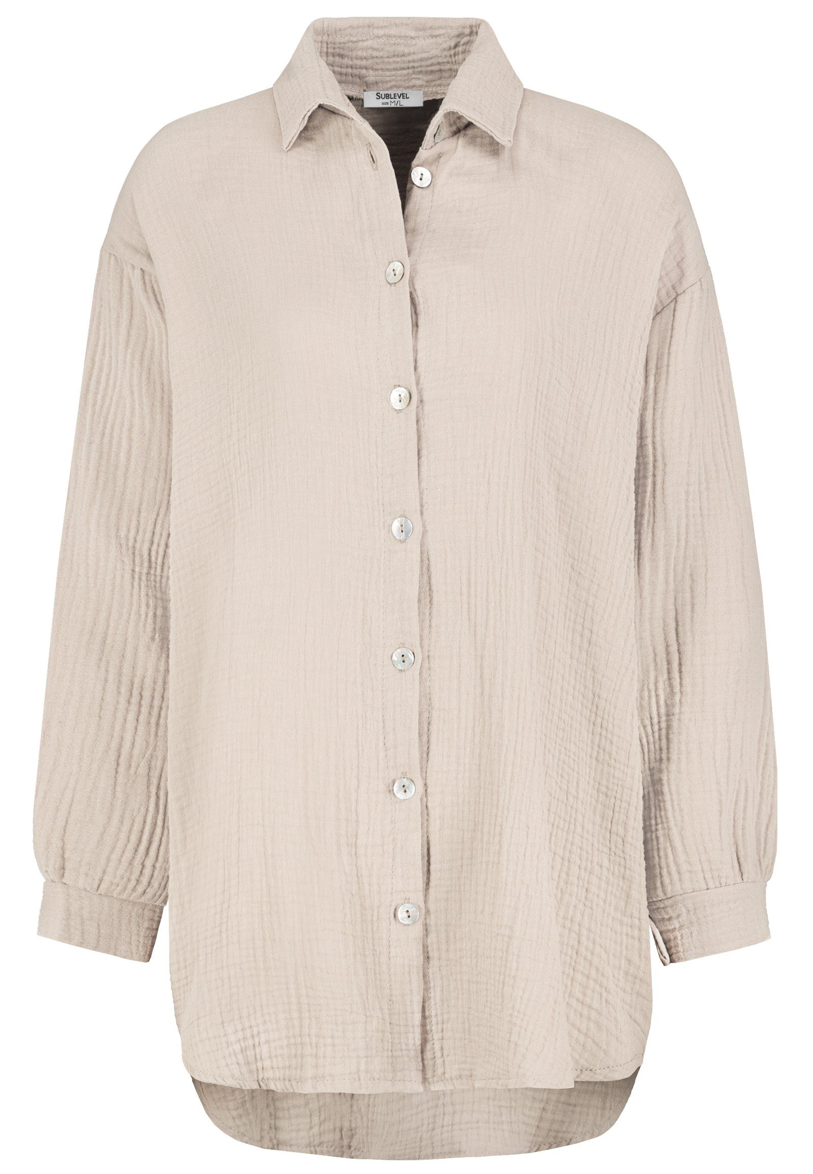 SUBLEVEL Langarmbluse Damen Musselinbluse langarm mit Kentkragen Oversizebluse aus Baumwolle