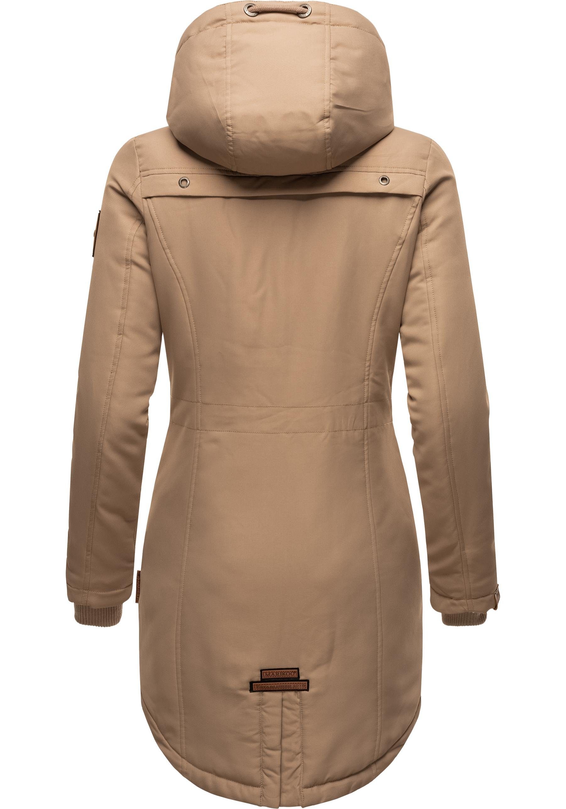 Marikoo Wintermantel taupe sportlicher Damen Kamii mit Kapuze Winterparka abnehmb