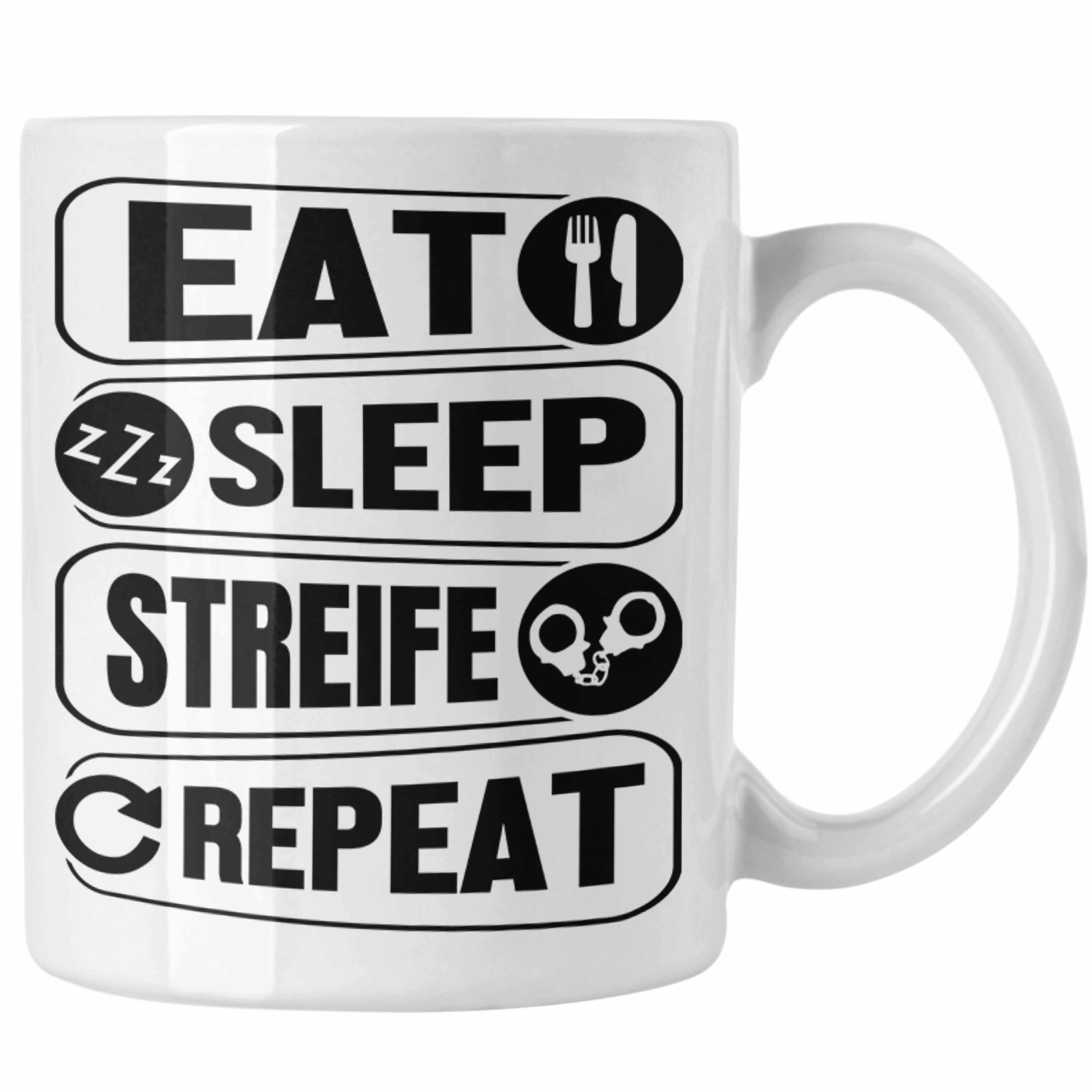 Streife Tasse Sleep Geschenk Polizei Trendation Polizist Eat Tasse Weiss Repeat Geschenkidee