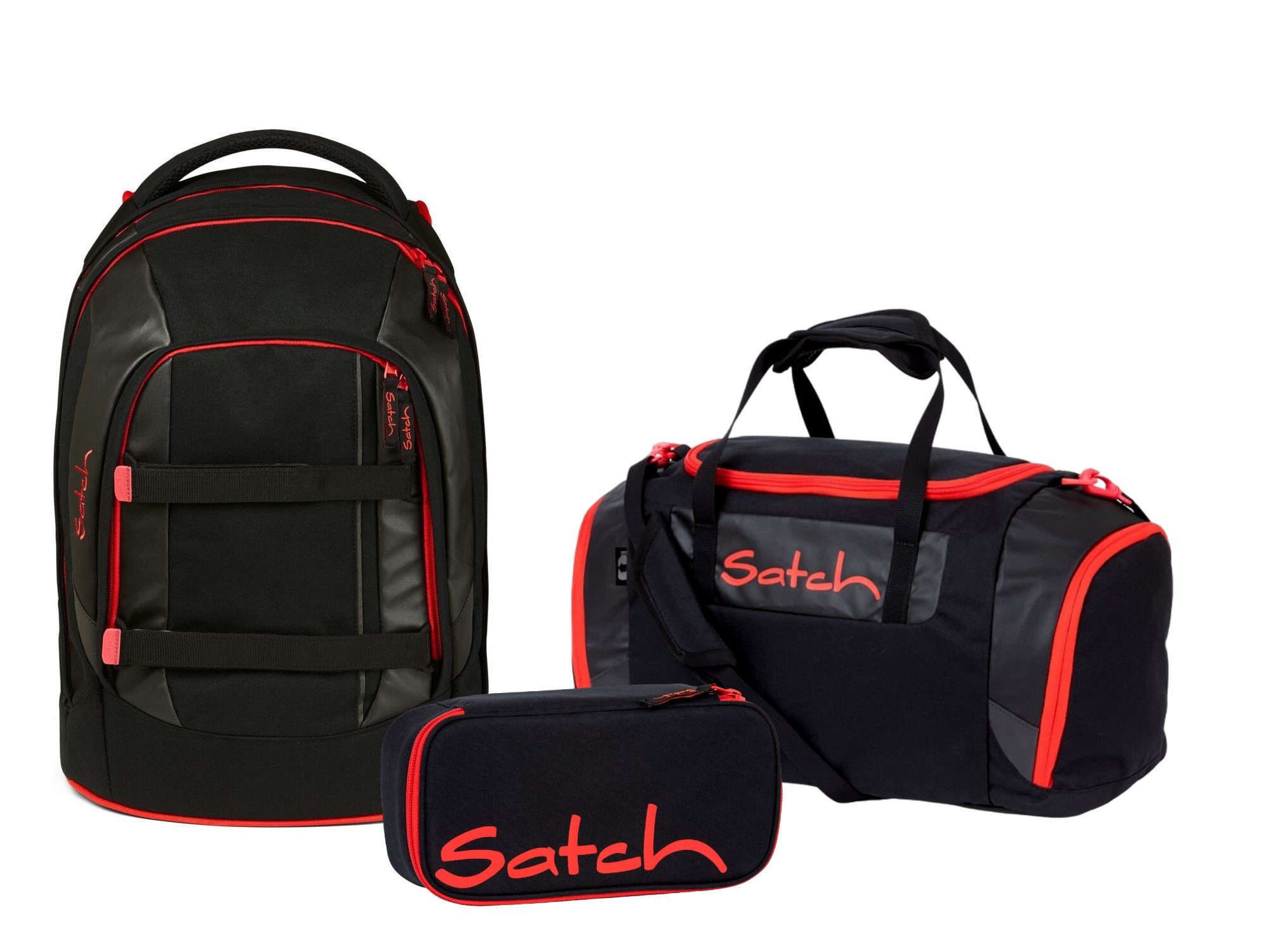 Satch Schulranzen Schulrucksack-Set PACK Fire Phantom 3-teilig (3-teilig), Laptop-Fach, Your-Size-System, Schulranzen