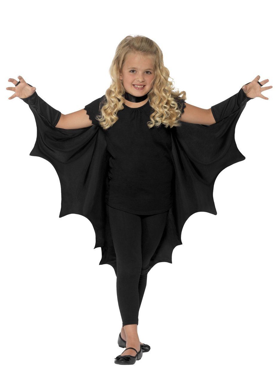 Smiffys Kostüm-Flügel Fledermaus Stoffflügel für Kinder, Fledermausflügel mit Ärmeln zum Reinschlüpfen