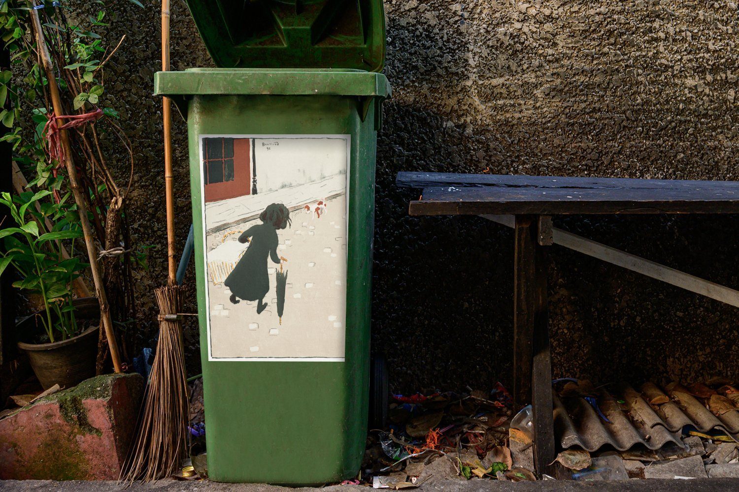 MuchoWow Wandsticker Das kleine Wäschemädchen Abfalbehälter Pierre (1 Bonnard St), - Mülleimer-aufkleber, Sticker, Mülltonne, Container