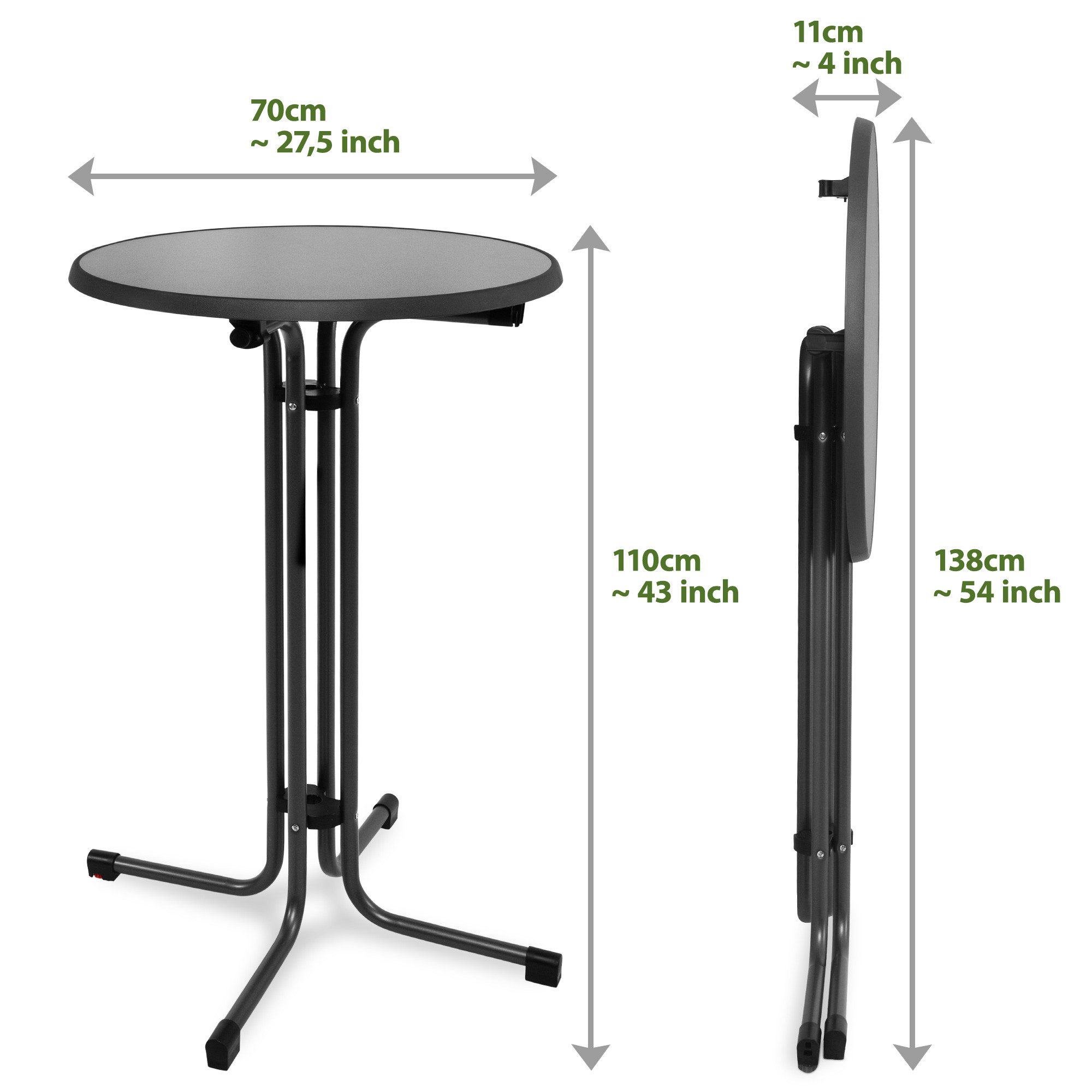 Beautissu Stehtisch Outdoor Stehtisch Sylt, klappbar, höhenverstellbar, Ø70cm, Anthrazit, Platzsparender Bistrotisch in Gastro-Qualität