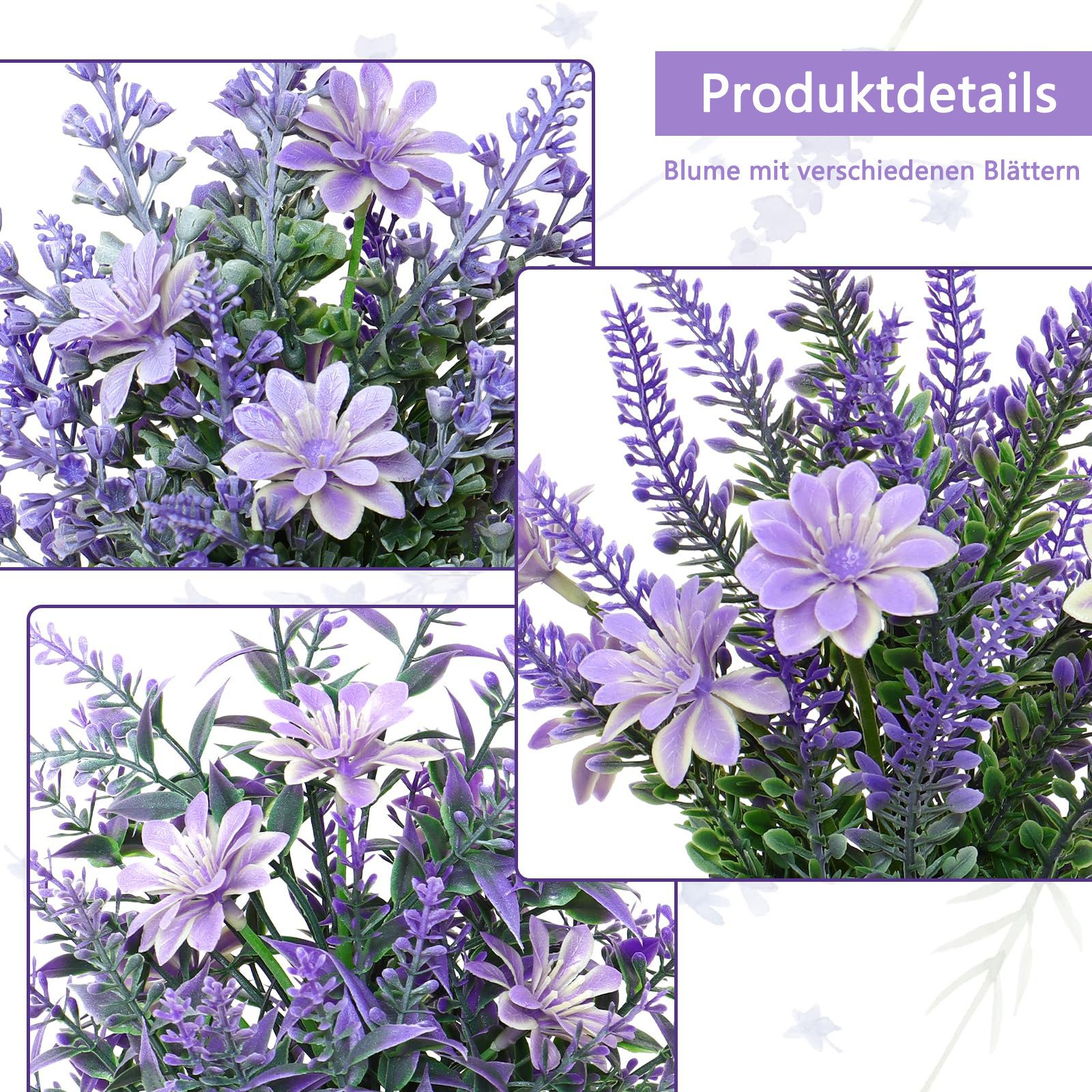 Kunstpflanze 3 Stück Künstliche Pflanzen mit Topf für Deko Wohnzimmer, Minicloss, Kleine Lavendel Pflanzen Dekor Kunststoff Pflanzen