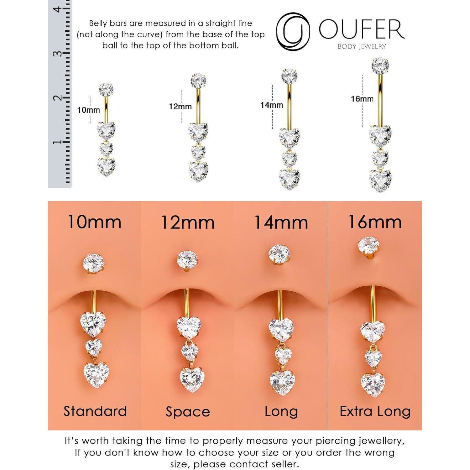 LuxusKollektion Bauchnabelpiercing Titan Heart Dangle Belly Button Piercing 14G 10/12/14/16mm