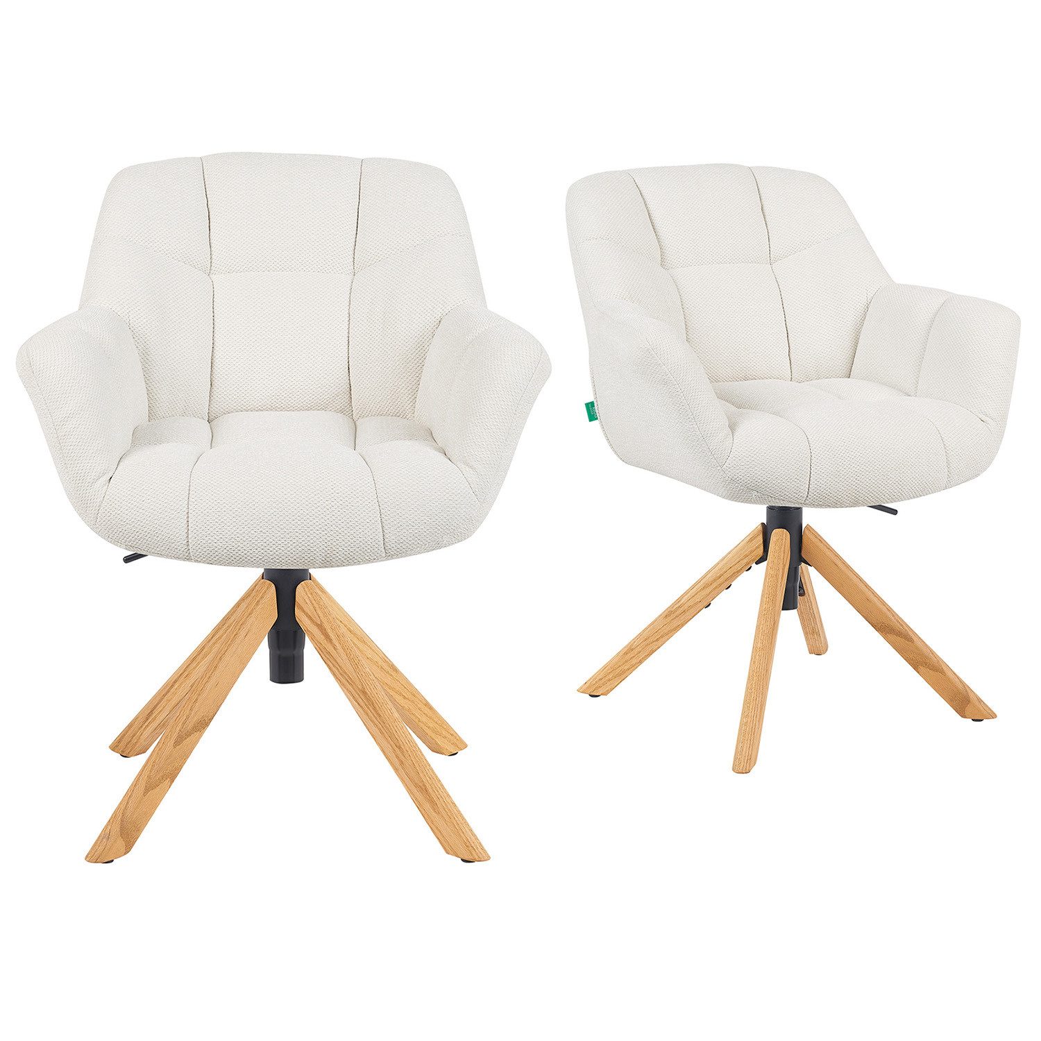 DUBI Möbel Polsterstuhl Mika-Nea 2er-Set, Eiche geölt, 360° drehbar mit Rückstellfunktion im 2er-Set