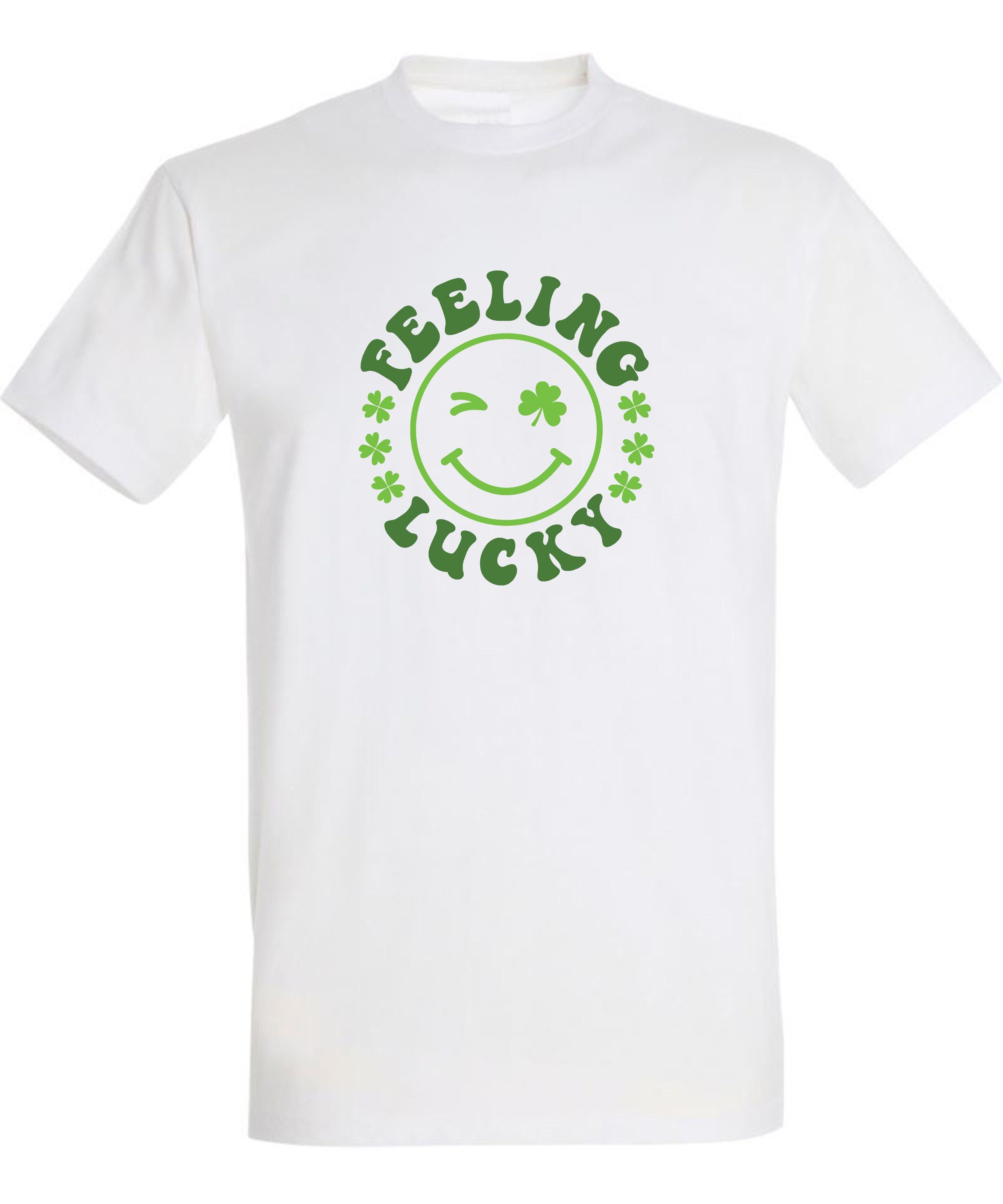 i295 Fit, Smiley MyDesign24 Shirt - Herren mit Regular Baumwollshirt mit weiss Zwinkernder T-Shirt Kleeblättern Print Aufdruck Smiley