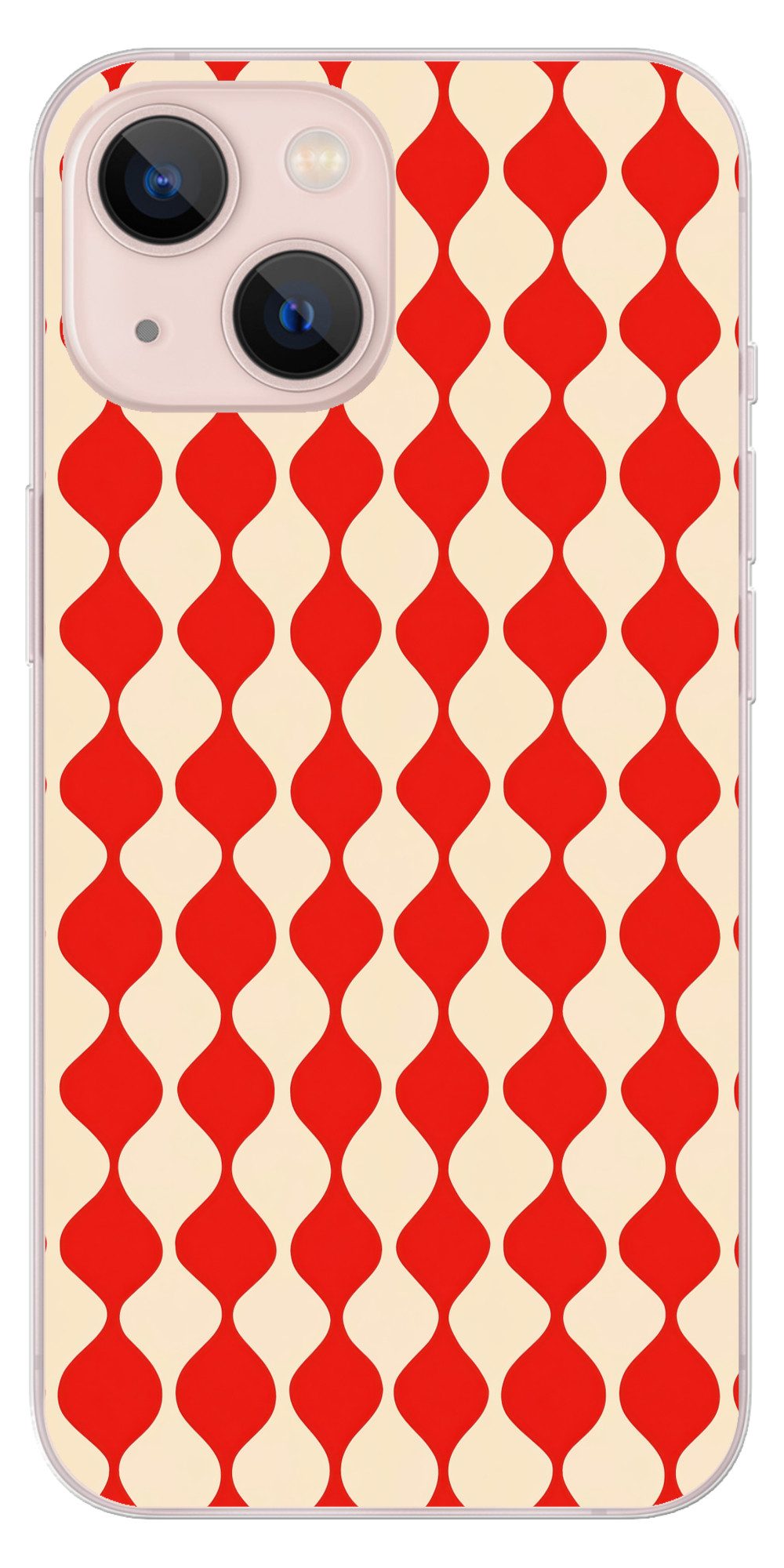 MuchoWow Handyhülle für Apple iPhone 13 Wellenförmiges Muster - Retro - Rot - Beige, Smartphone-Bumper, Print, Handy Schutzhülle Dünn