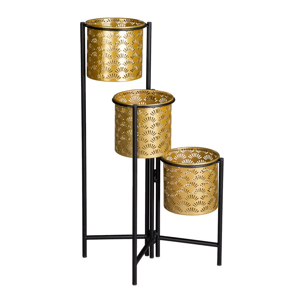 Blumentopf Pflanzetagere - 3 Töpfe - gold/schwarz - aus Metall - ca. 25 x 25 x 55