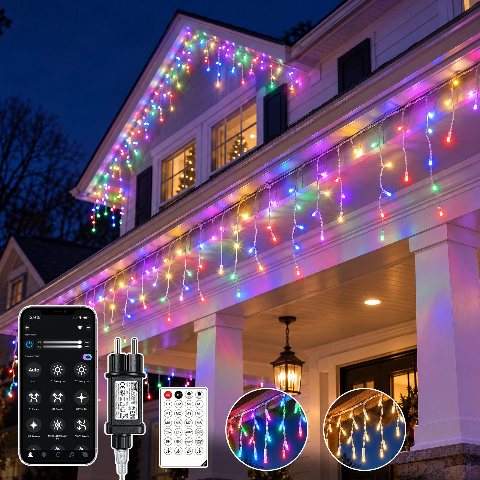 XIIW Lichterkette 15m 600LEDs Eiszapfen Lichtervorhang APP Warmweiß/Bunt Dimmbar 17Modi, Speicherfunktion Timer für DIY Weihnachten Party Hintergrund Außen