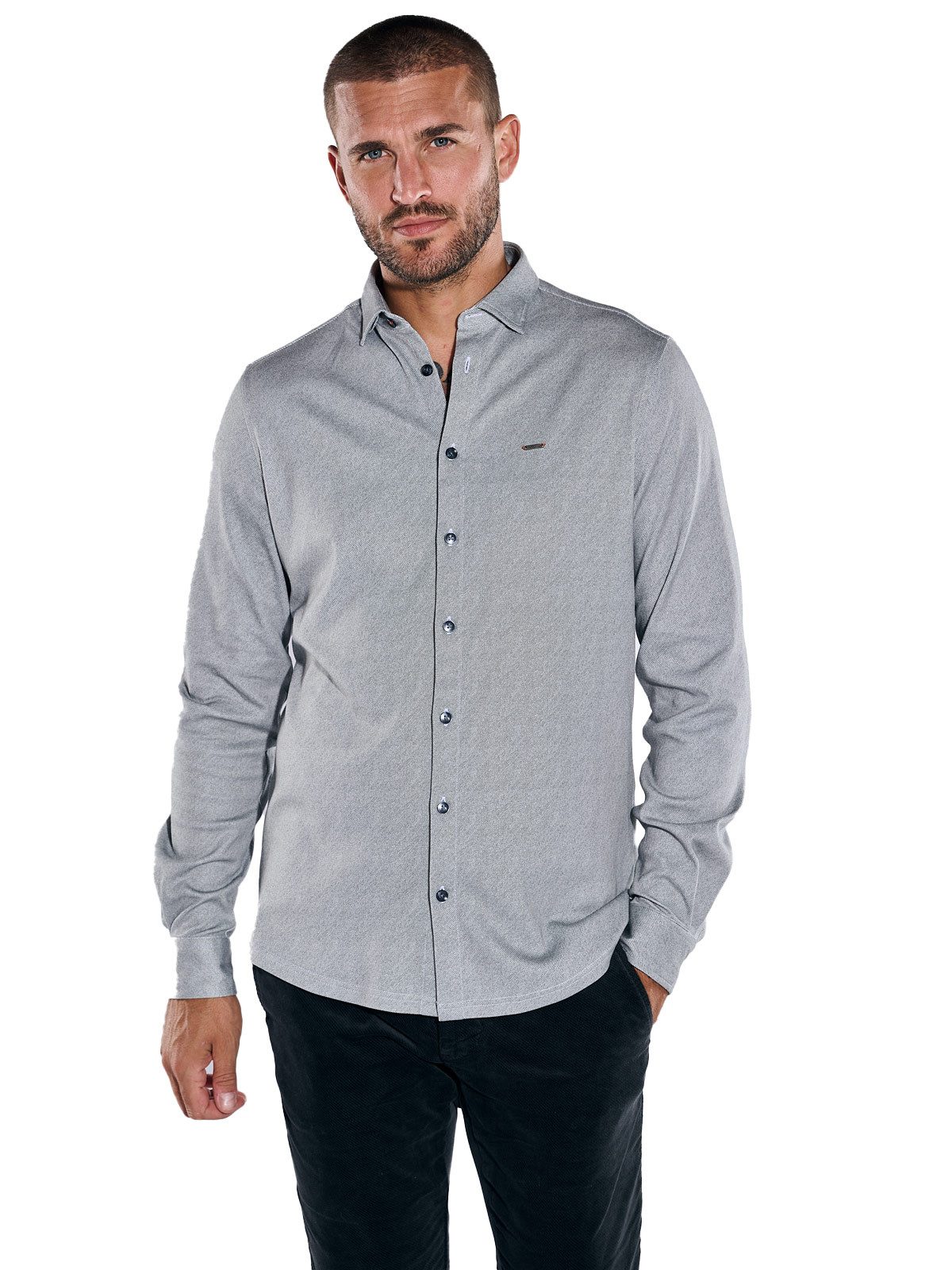 emilio adani Langarmhemd emilio adani Herren Langarm-Hemd slim fit, Silbergrau
