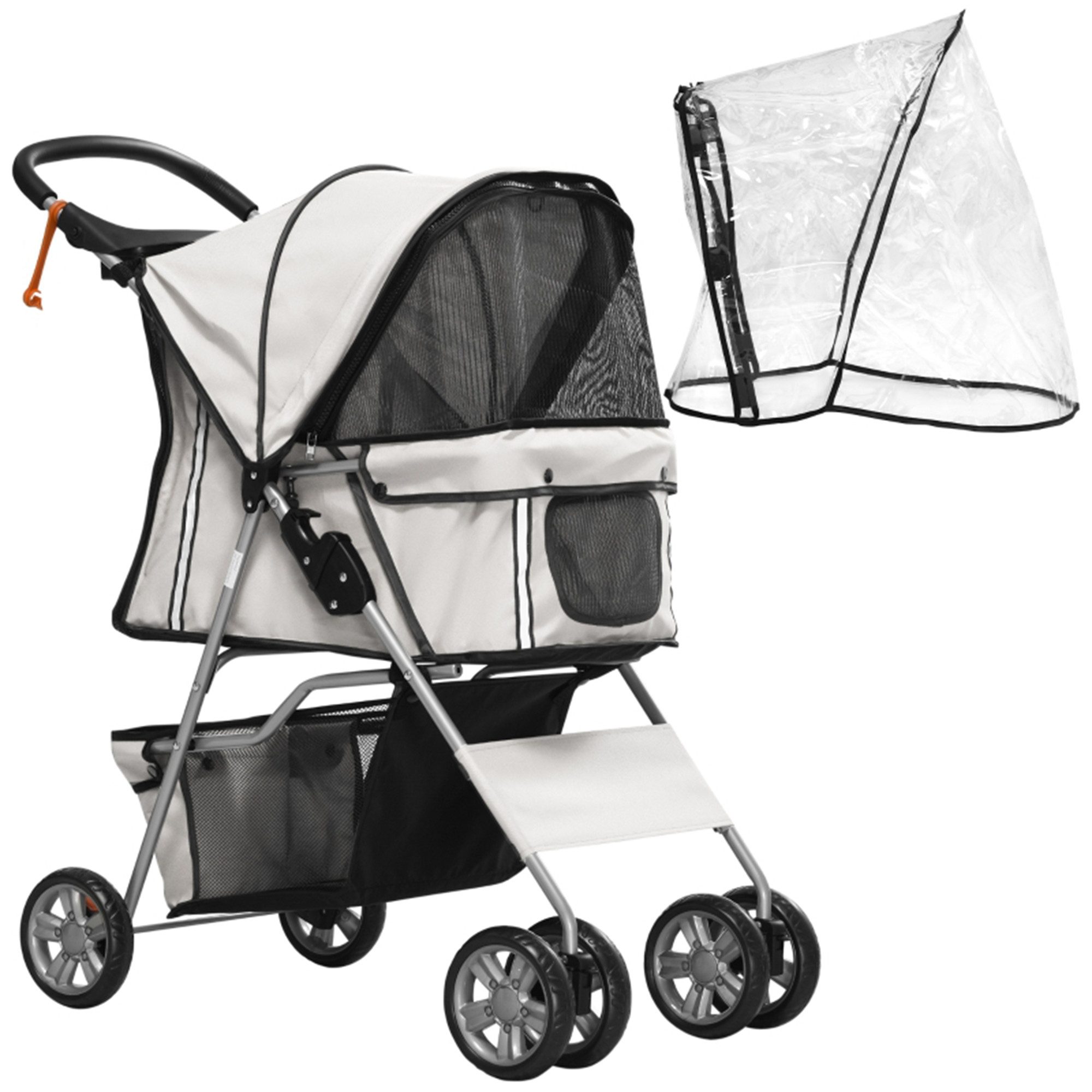 MC Star Hundebuggy Hundewagen bis 10 kg Klappbar Regenschutz Bodenkorb 2 Becherhalter, (2 Becherhalter 75 cm x 45 cm x 97 cm Grau)