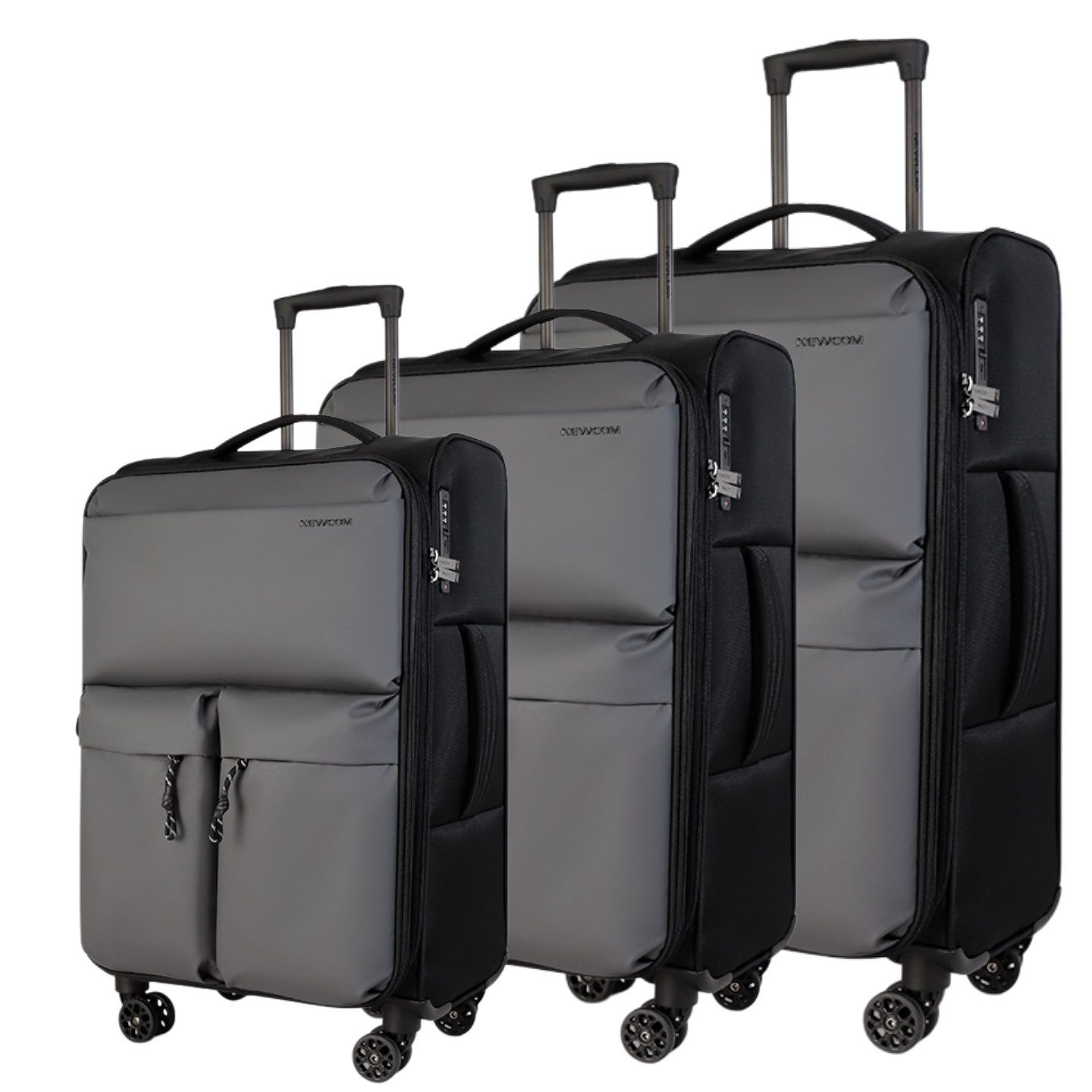 NEWCOM Trolleyset Design Kofferset Stoffkoffer/ Weichschalenkoffer Set, 4 Rollen, (Größen L/M/XS, 3 tlg., Grau Erweiterbar Reisekoffer), Super Leicht, Haltbar Weichgepäck