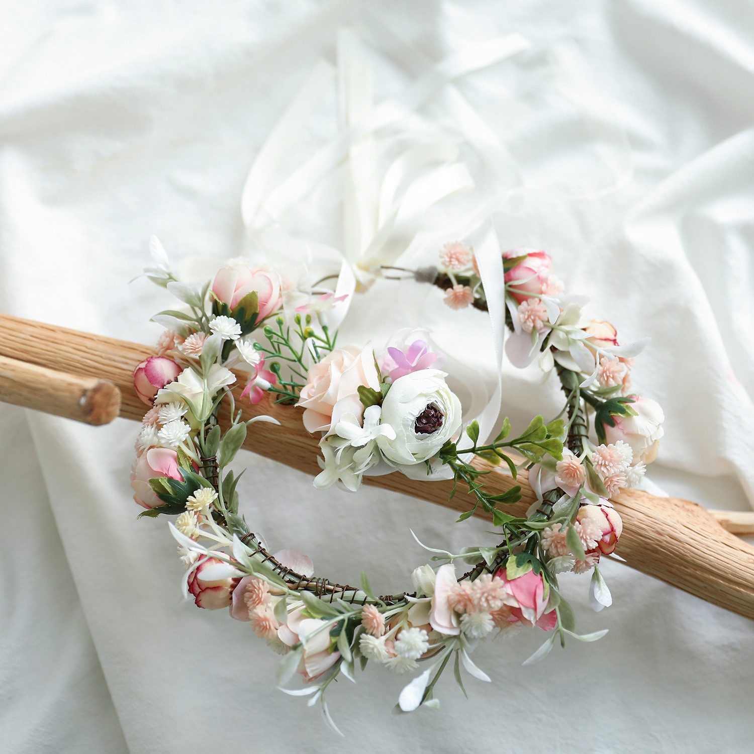 Bomiclss Haarband Blumenkranz Haarreif mit Armband – Rosen Blumenkrone, 1-tlg., für Braut, Hochzeit, Festival, Party & Strandlook