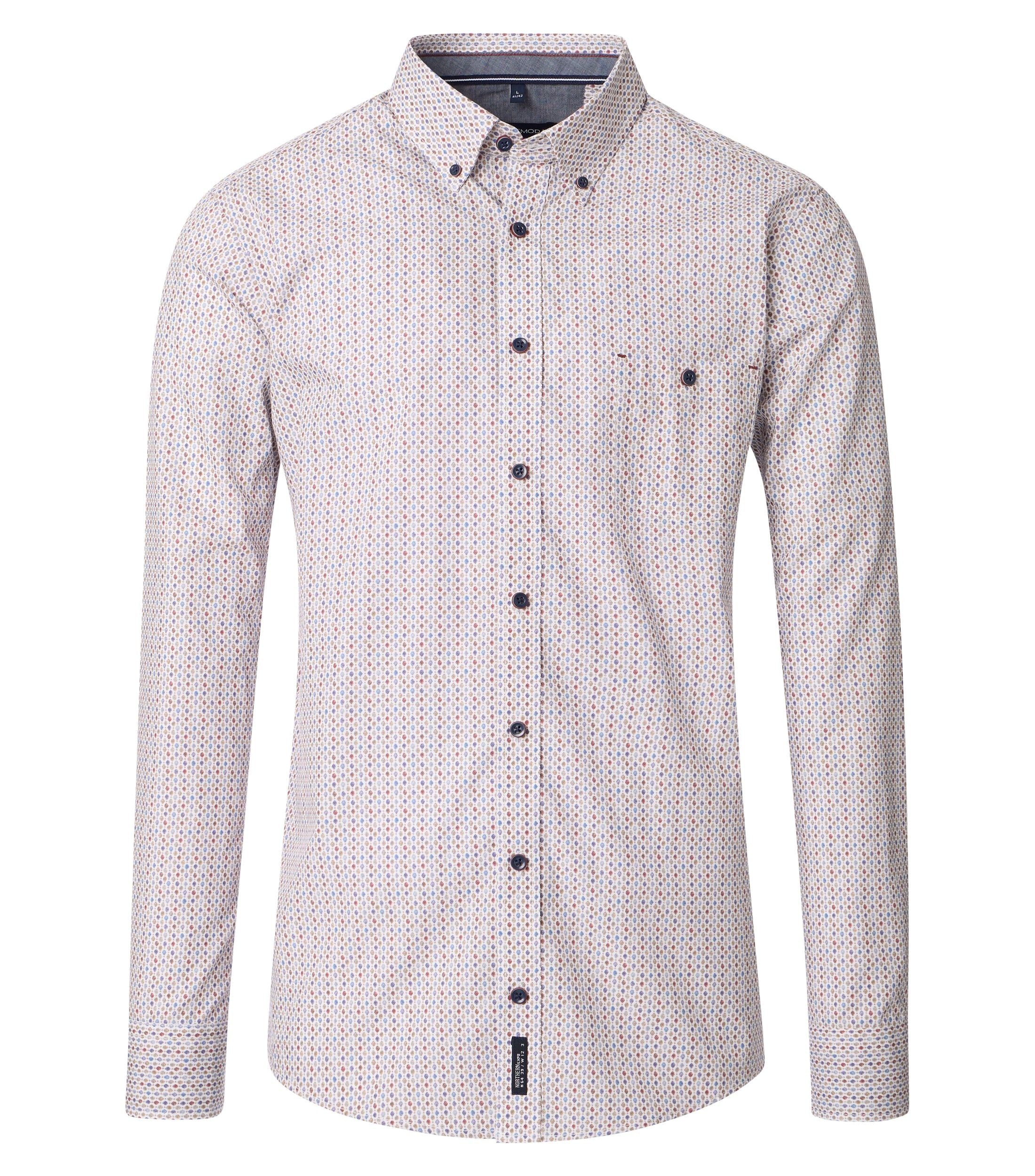 Langarmhemd CASAMODA Herren Freizeithemd Langarm Button-Down Rot gemustert