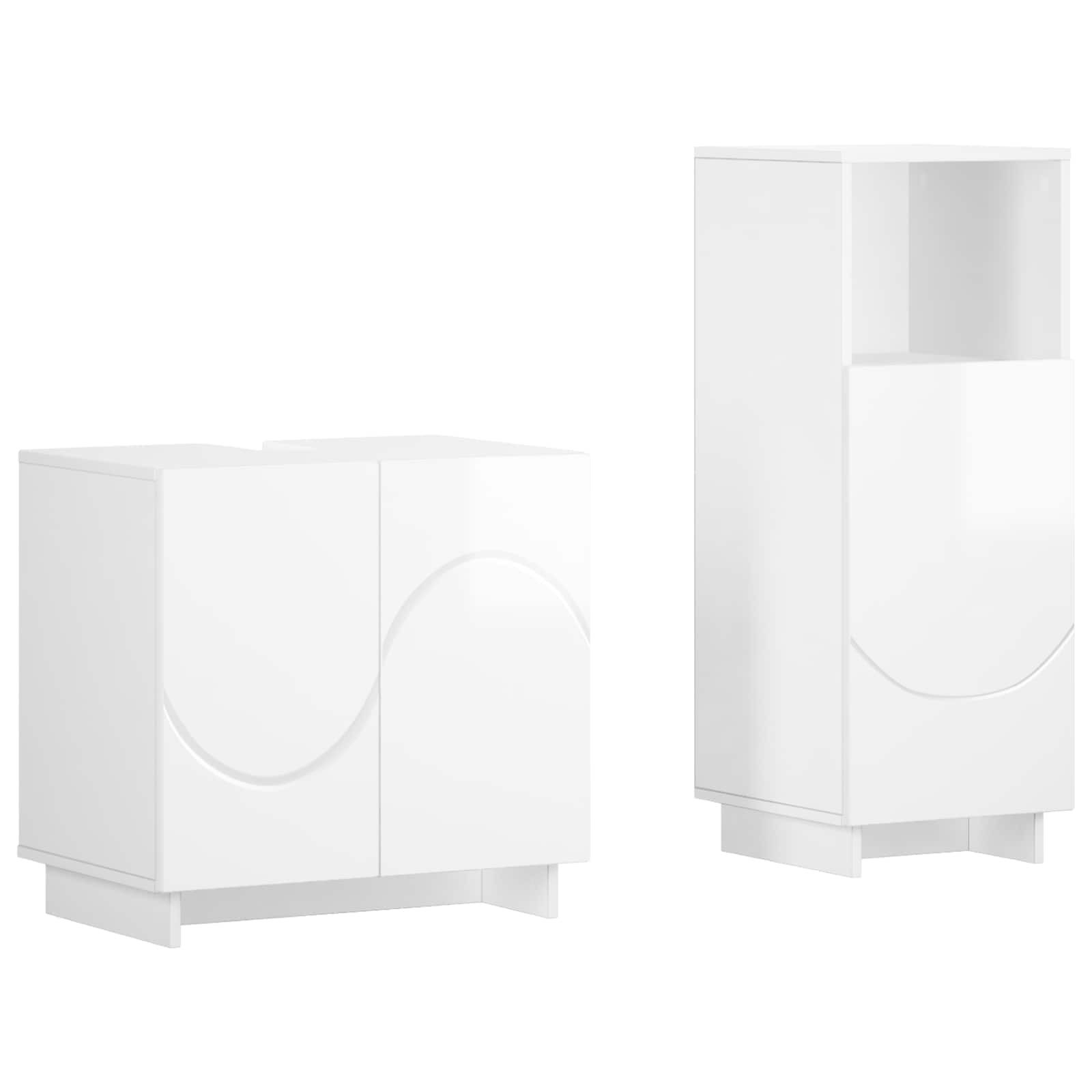 vidaXL Gartenlounge-Set Badezimmerschrank-Set 2 stk. Hochglanz Weiß Holzwerkstoff, (2-tlg)