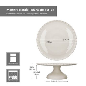MamboCat Servierplatte Maestro Tortenplatte mit Fuß cremeweiß Ø30cm Kuchenständer, Keramik