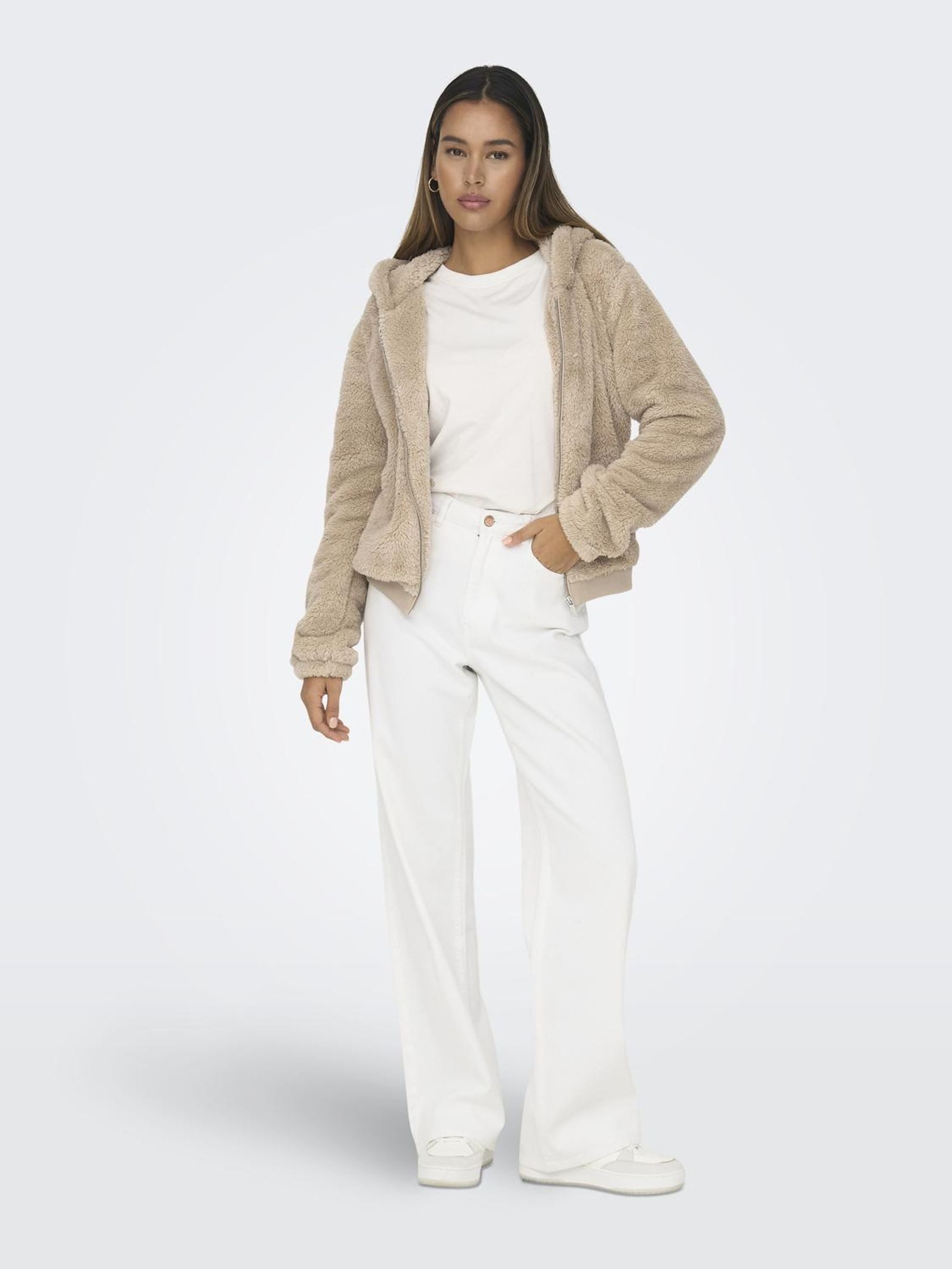 ONLY Blouson Teddyfell Kapuze Kurz Reißverschluss günstig online kaufen