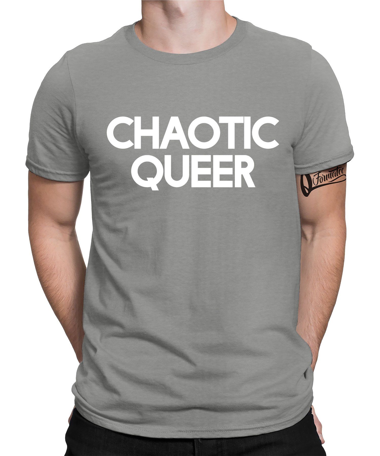 Heather Queer (1-tlg) Quattro Pride T-Shirt Regenbogen Stolz Chaotic Grau LGBT Herren Kurzarmshirt Formatee Gay -