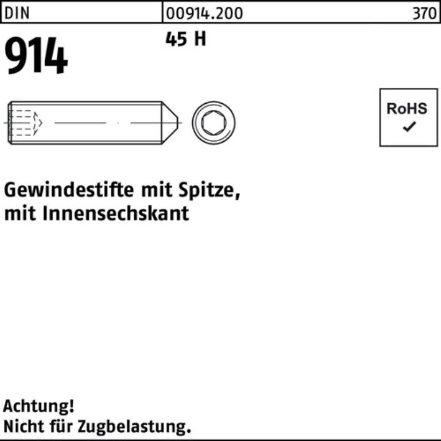 50 Stüc H 100er 45 Pack 40 Reyher Spitze/Innen-6kt Gewindestift M20x Gewindebolzen DIN 914