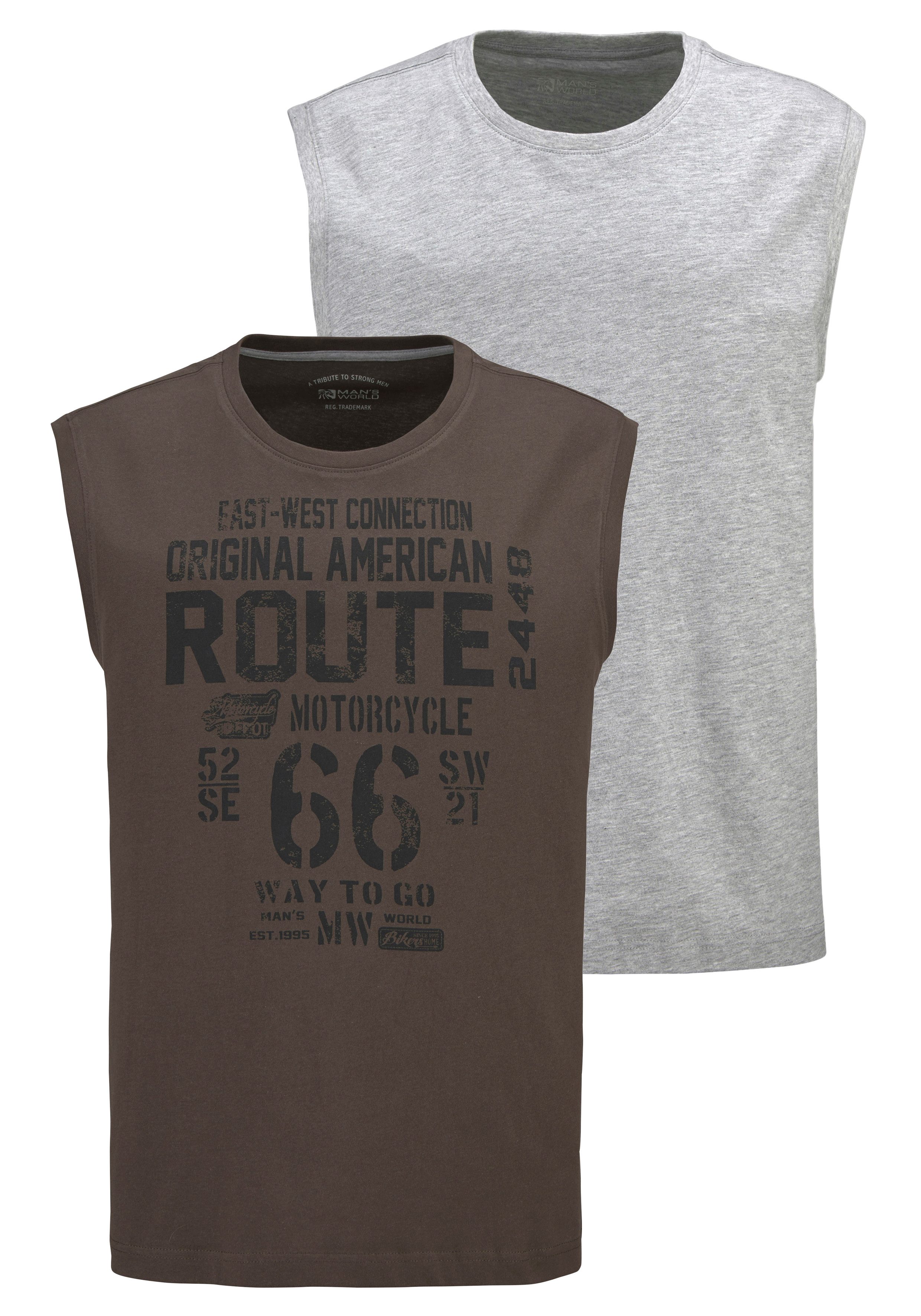 Man's World Muscleshirt (2er-Pack) ärmellos, bedruckt, Rundhalsausschnitt, günstig online kaufen