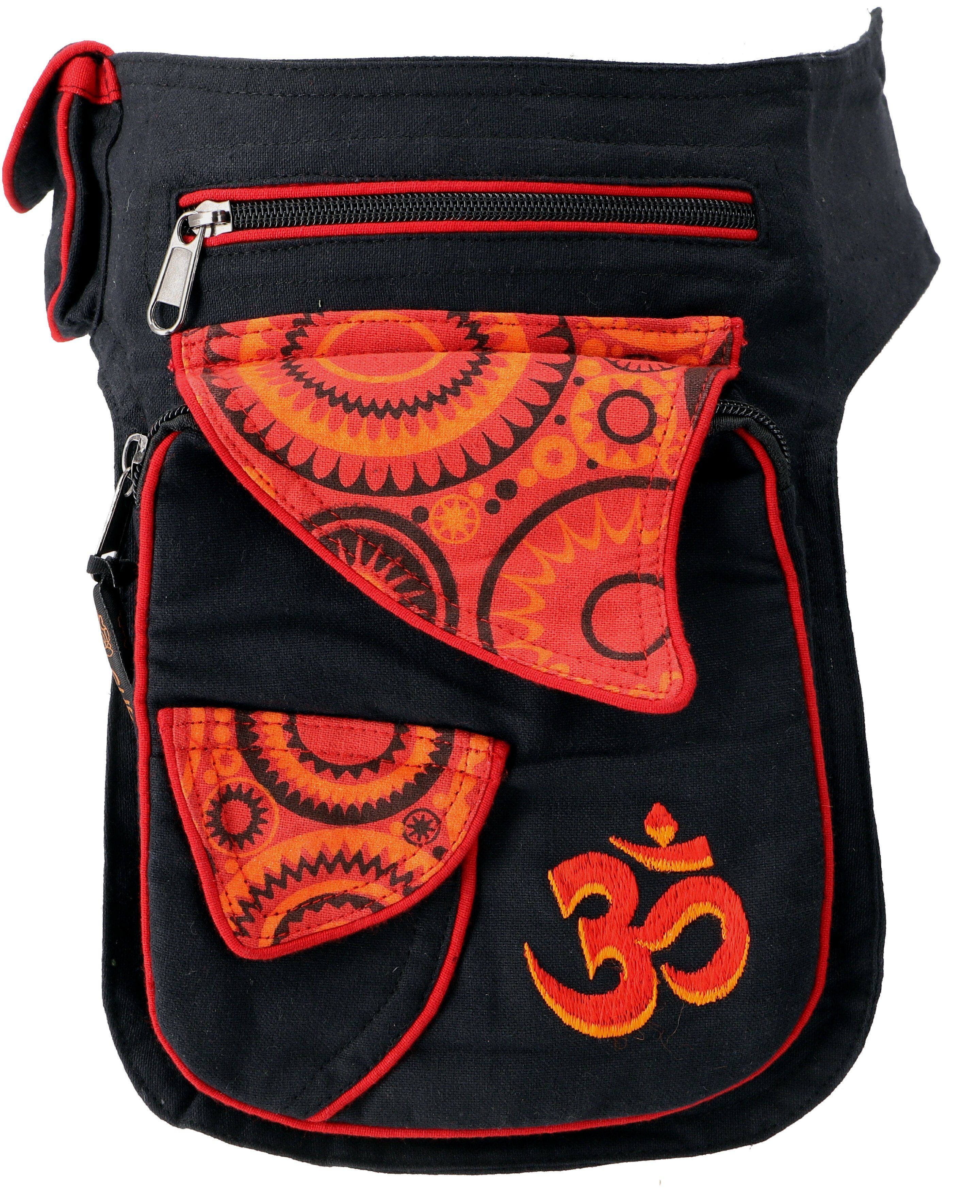 schwarz/rot Stoff Goa Hüfttasche,.. Gürteltasche, Gürteltasche Sidebag & Guru-Shop