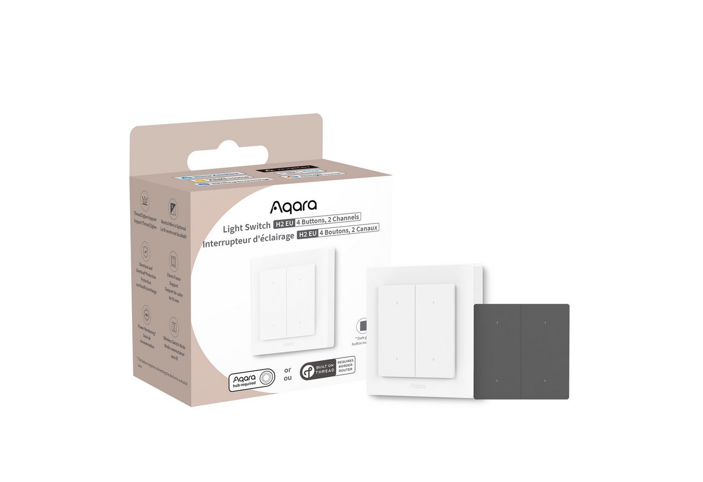Thumbnail - Aqara Wandschalter H2 EU, Smarter Lichtschalter, Thread/Zigbee, Matter über Thread, Unterstützung für 55 mm Rahmen
