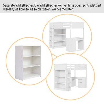 Ulife Hochbett Kinderbett Jugendbett mit Aufbewahrungsschränken und Computertisch multifunktionales Hochbett für Kinder aus Holz 90 X 200 cm