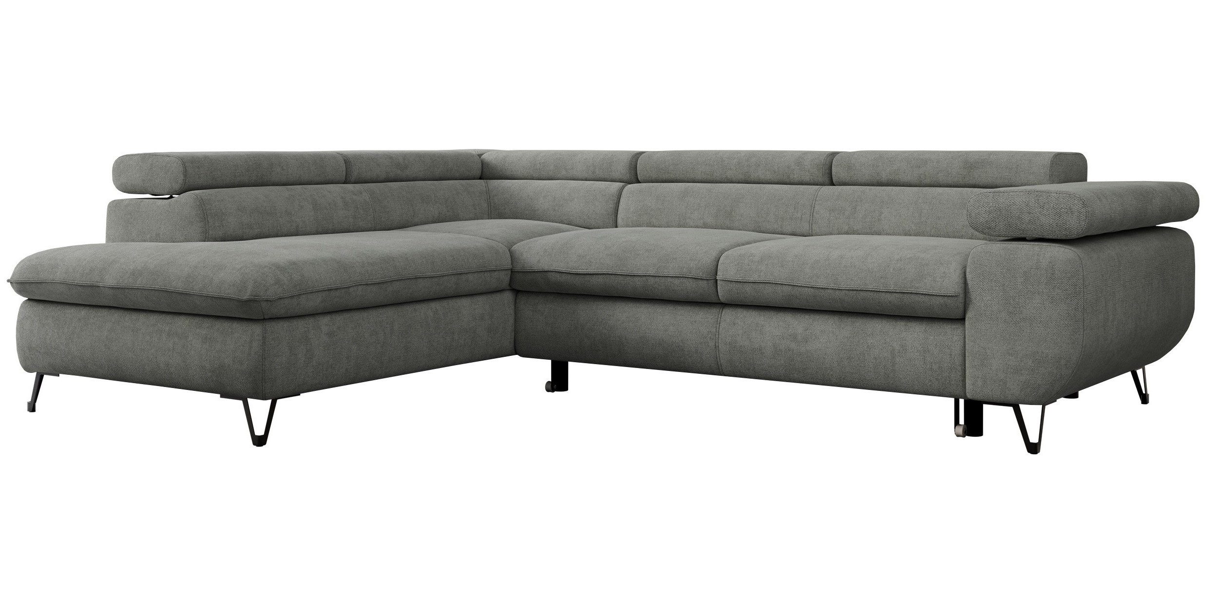MKS MÖBEL Ecksofa PETER L, Set, Ecksofa L-form, HR35-Schaum, Wellenfederkern, Bettfunktion, Einstellbare Kopfstützen, Bettkasten