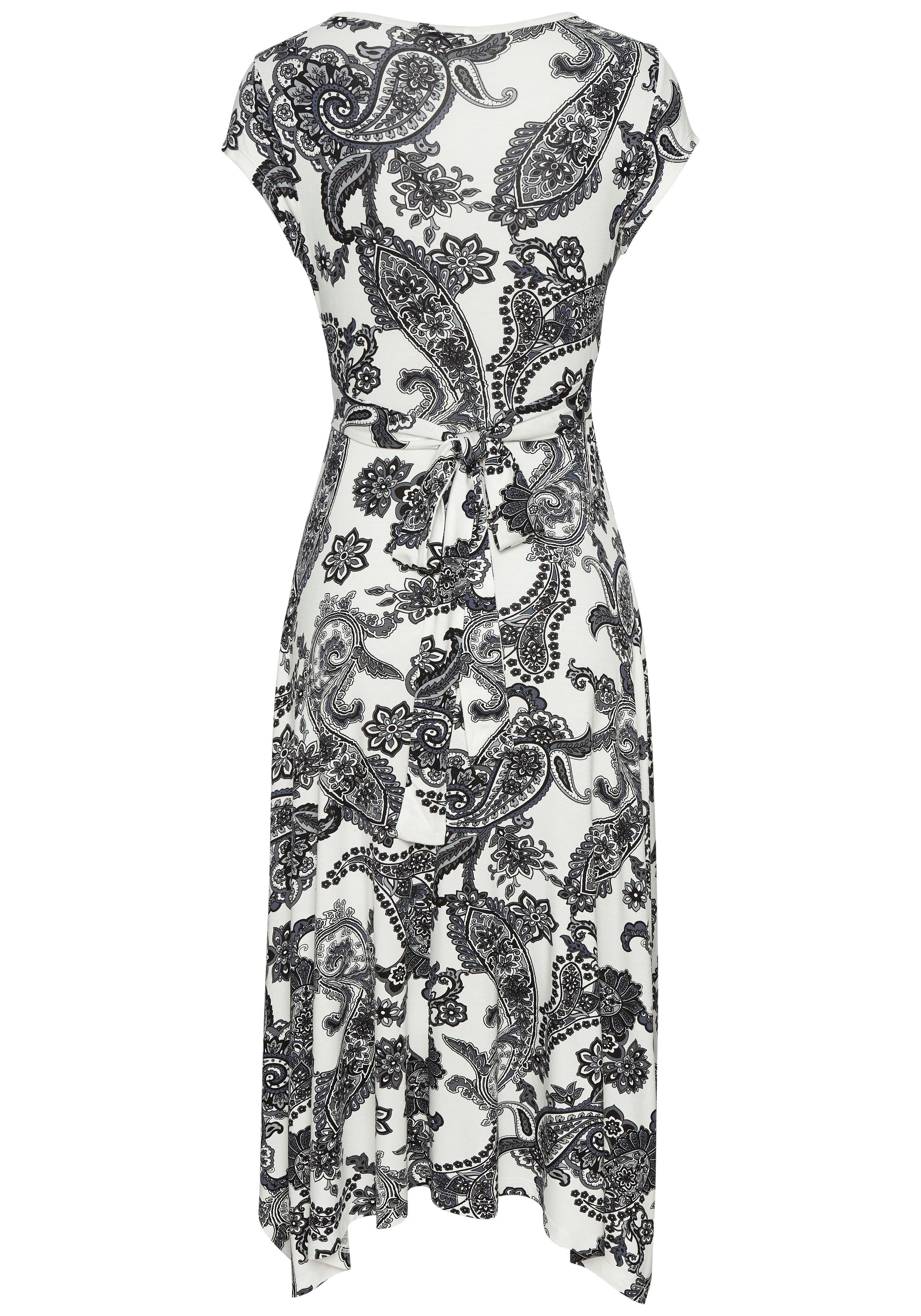 LASCANA Sommerkleid mit Zipfelsaum und Schleife in der Taille, mit Paisleydruck Partykleid, elegantes Jerseykleid, festliches Midikleid – Bild 4 von 5