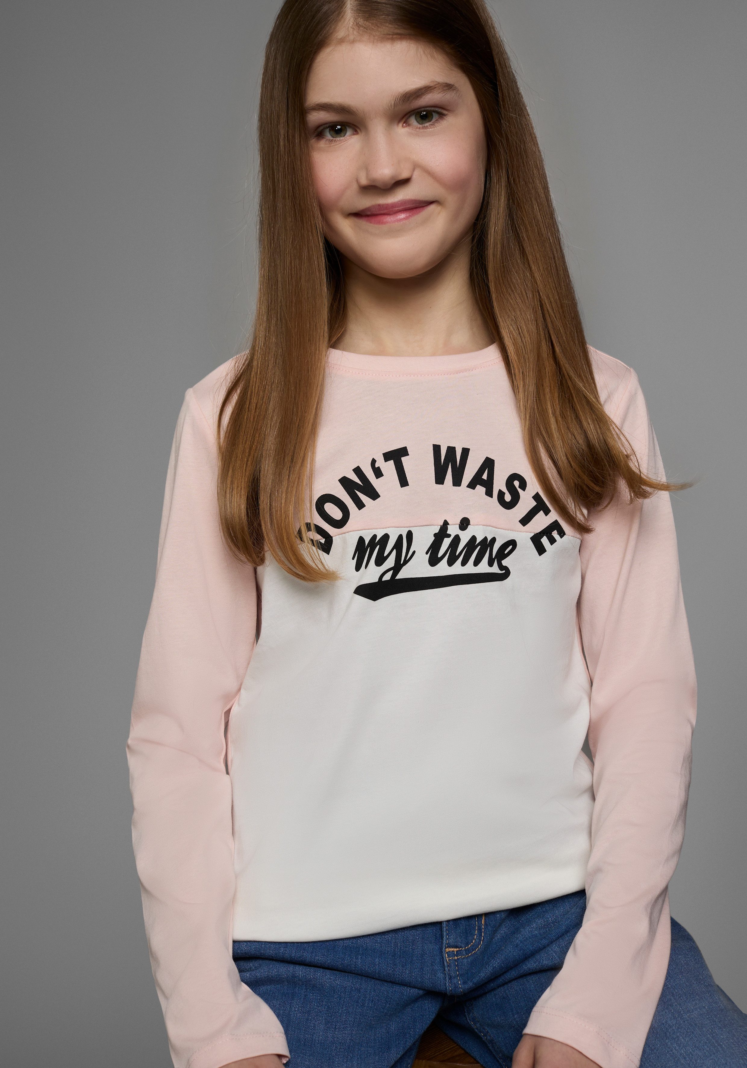 Langarmshirt Mit Sprüche-Druck: Don´t waste my time