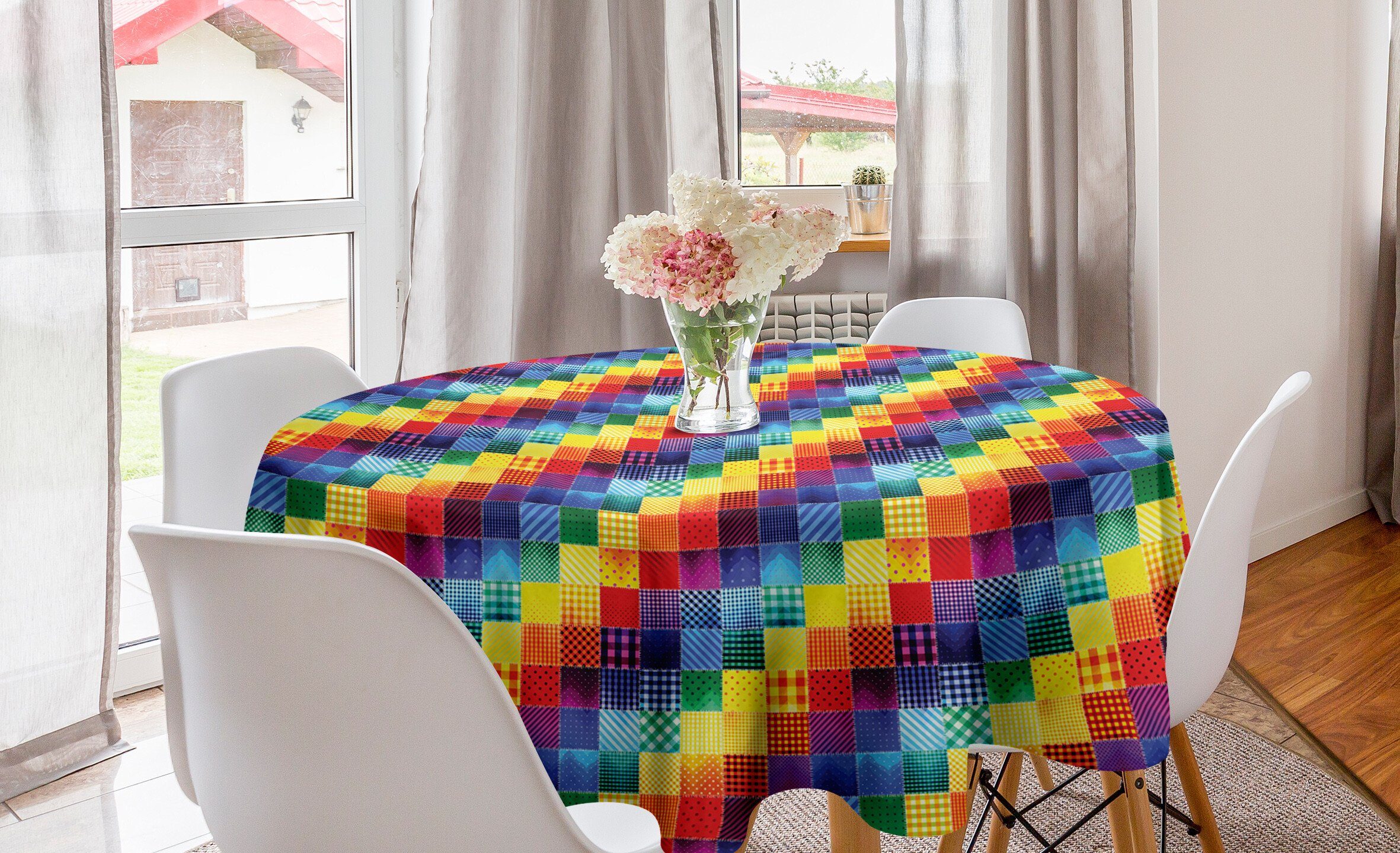 Tischdecke Tischdecke Regenbogen-Retro Abakuhaus Kreis Abdeckung Patchwork Patchwork Dekoration, Esszimmer Küche für