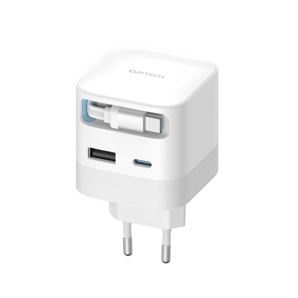 Cuktech Schnellladegerät Reiseladegerät USB-Kabel, USB-C, USB-A, USB-C (70.0 cm), GaN-Technologie, 67W, einziehbares Kabel, 3 Anschlüsse