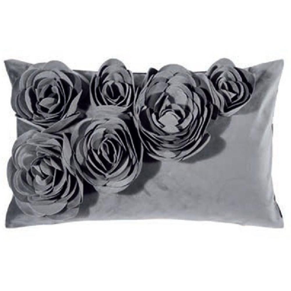 PAD Dekoobjekt Kissenhülle Samt Floral Grau (30x50cm)