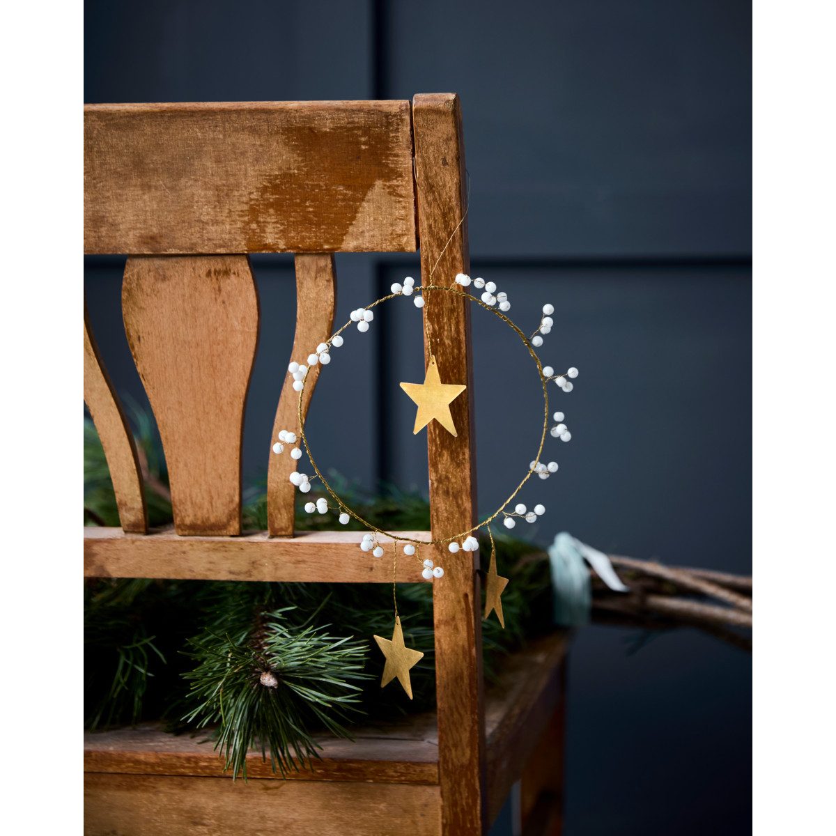House Doctor Dekoobjekt Ornament Ring STAR weiß messing, Ø 15cm
